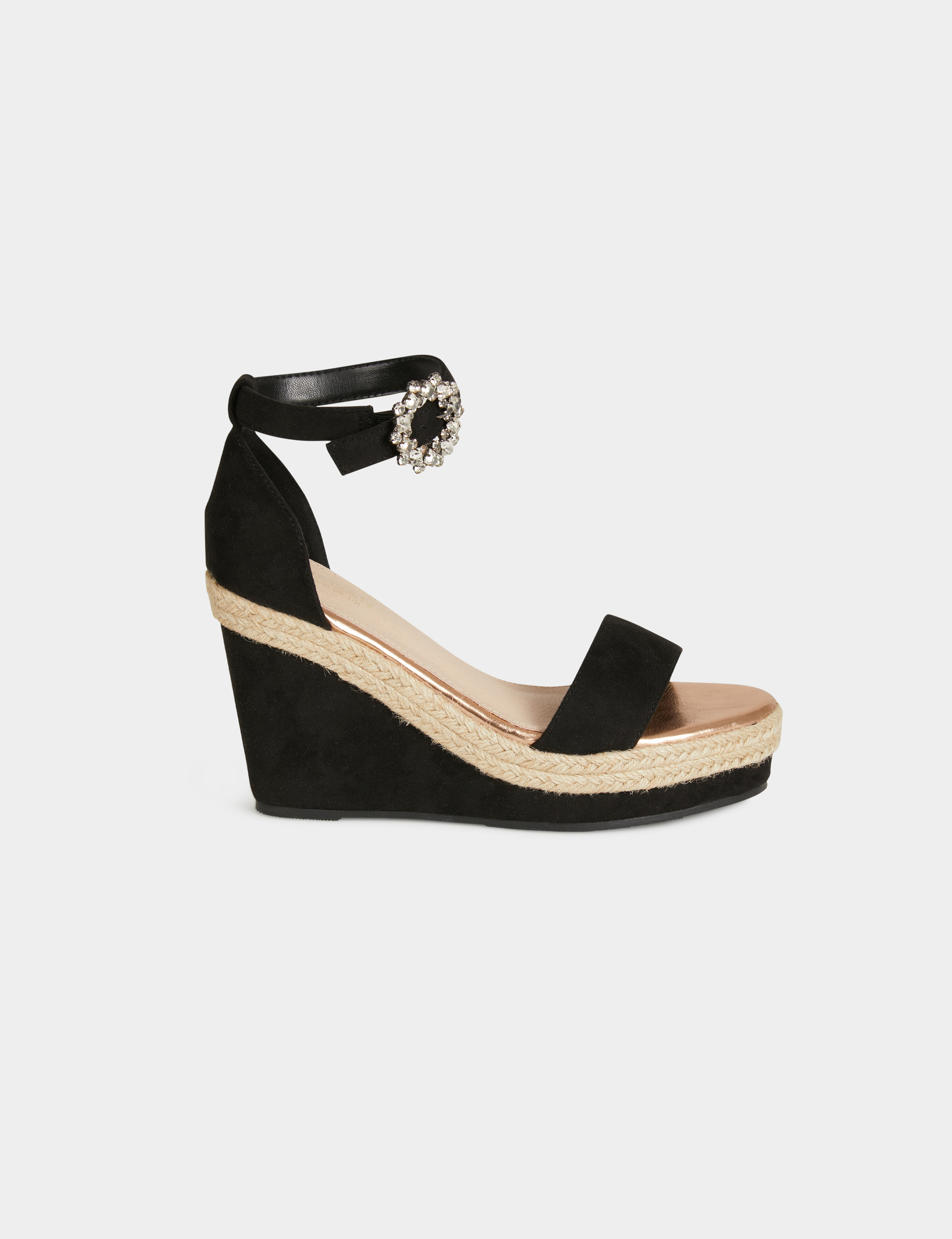Sandals with wedge heels and buckles black ladies' Sandals with wedge heels and buckles black ladies'