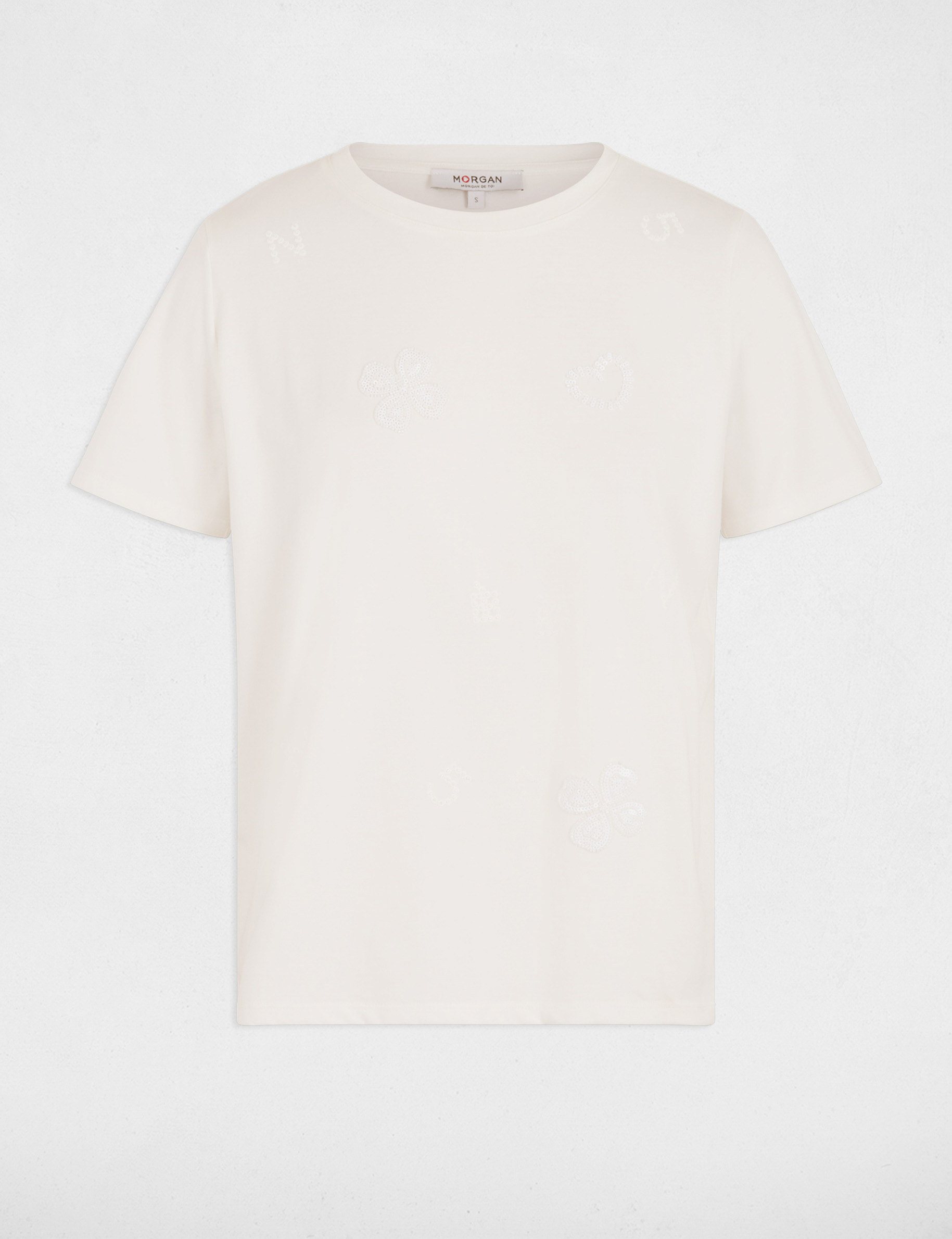 Embroidered round neck t-shirt white women