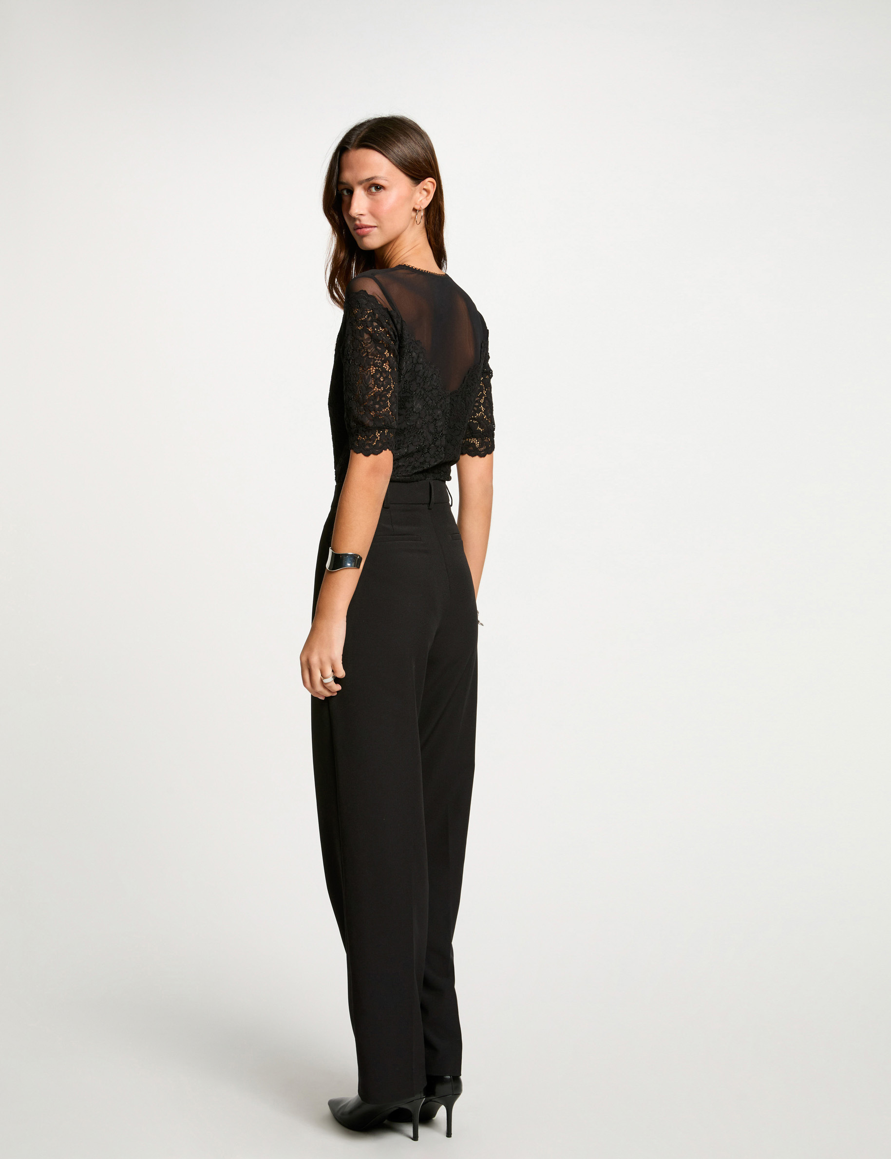 short sleeved lace body black women Short-sleeved lace body black women