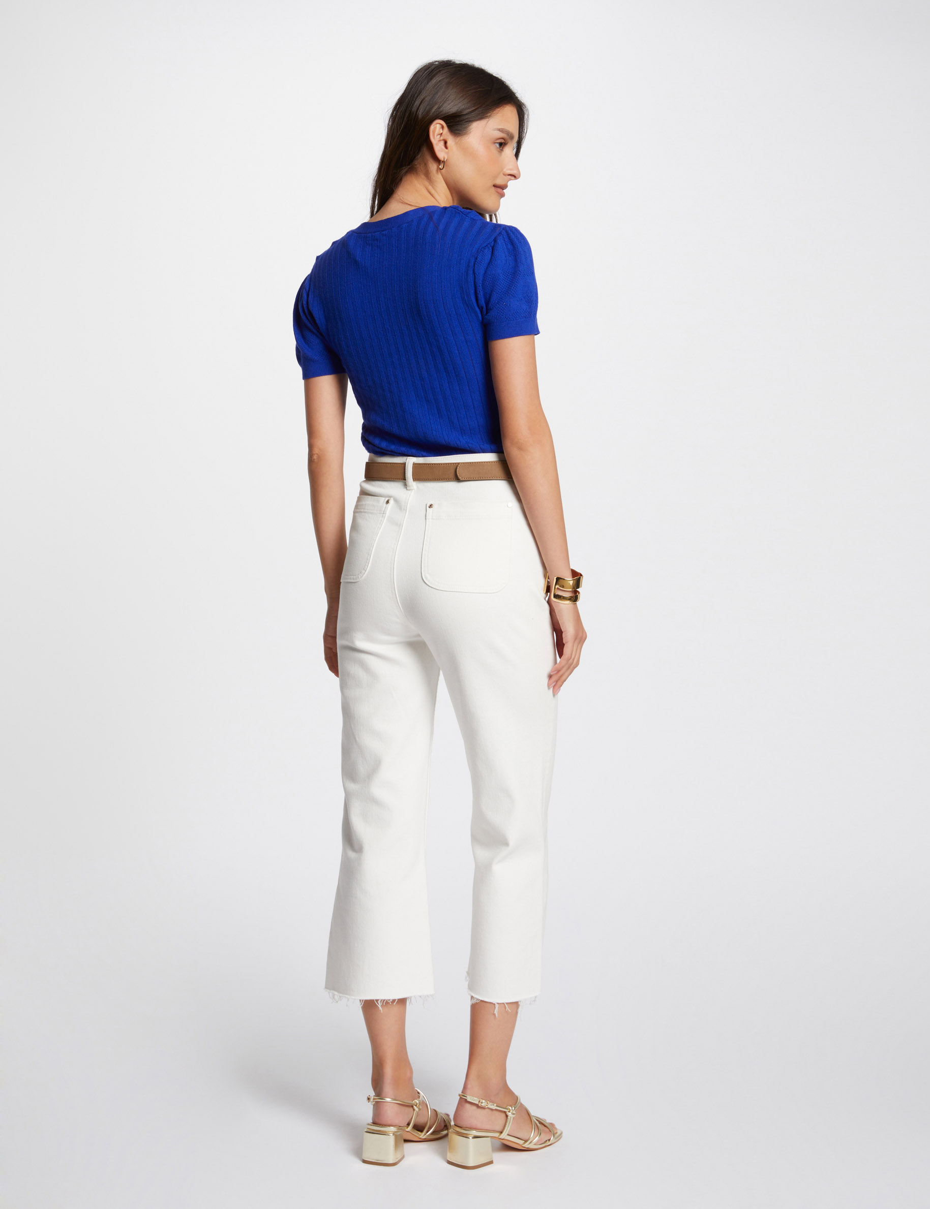 Jumper V-neck short sleeves electric blue ladies