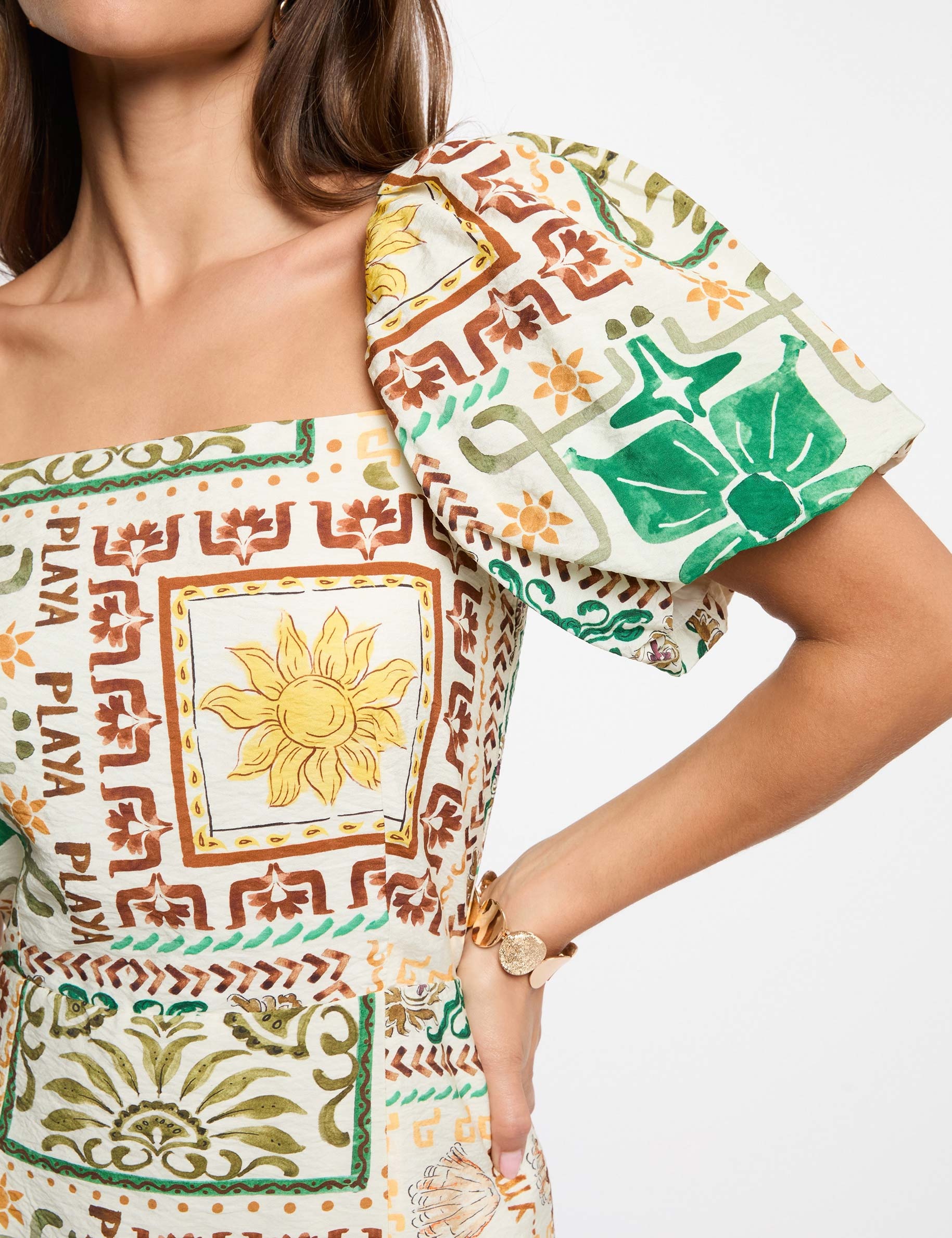 Short dress with puff sleeves multicolor women