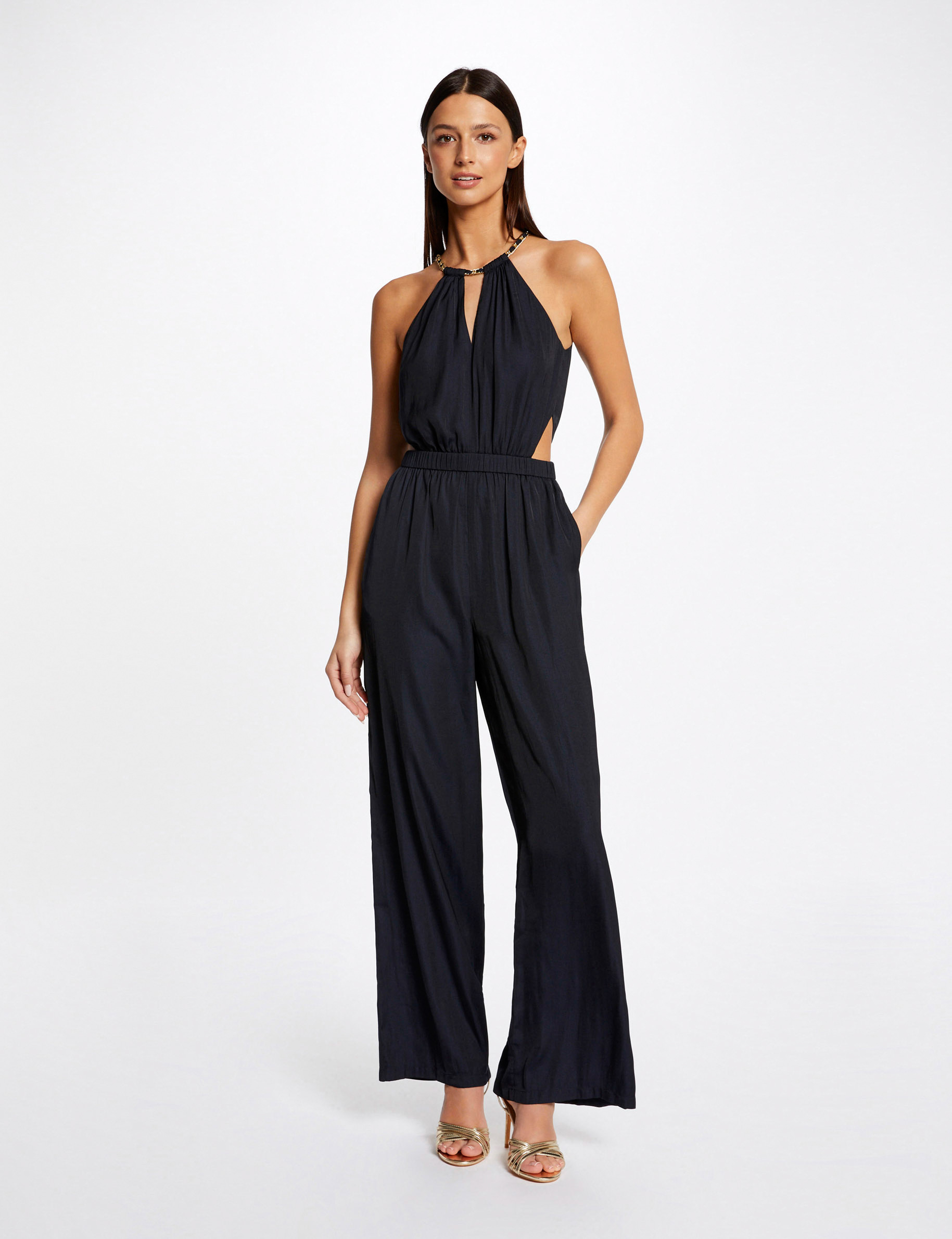 Jumpsuit with loose wide legs navy ladies'