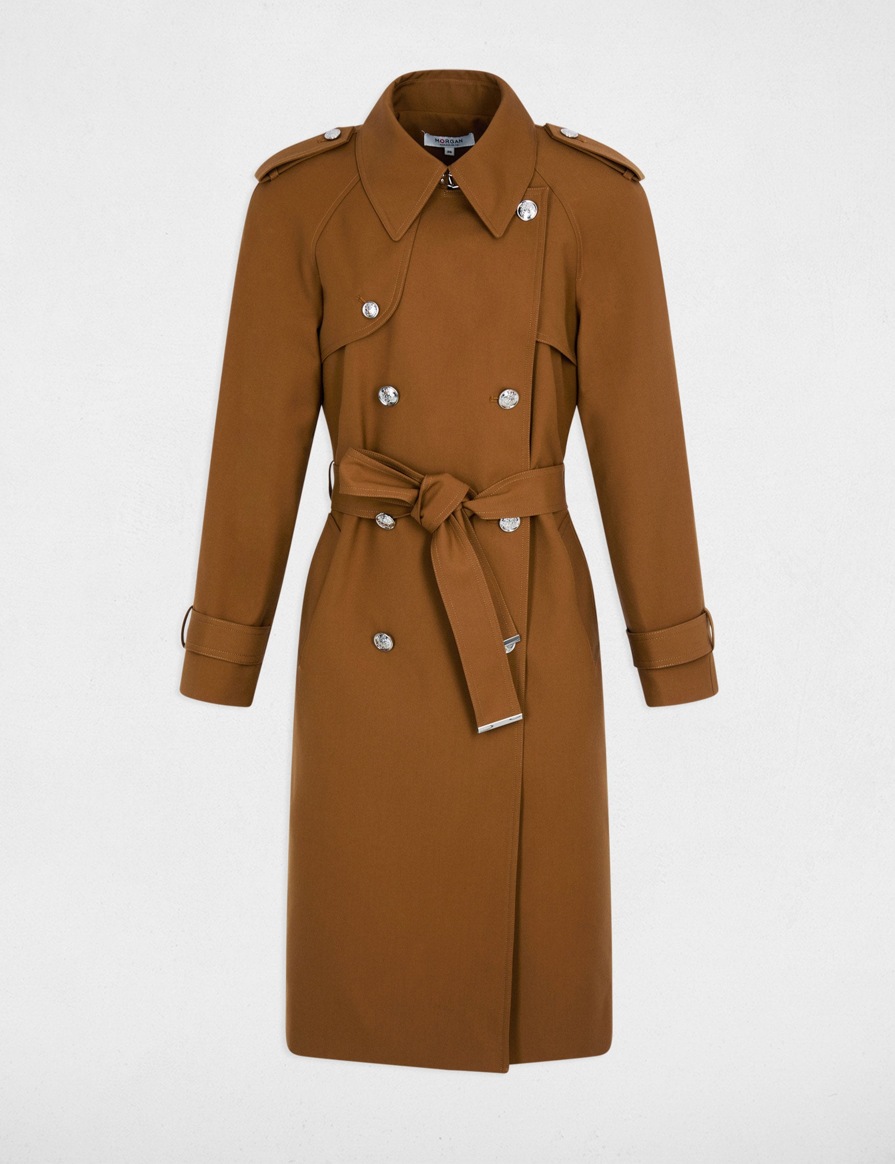 Long belted trench coat camel women