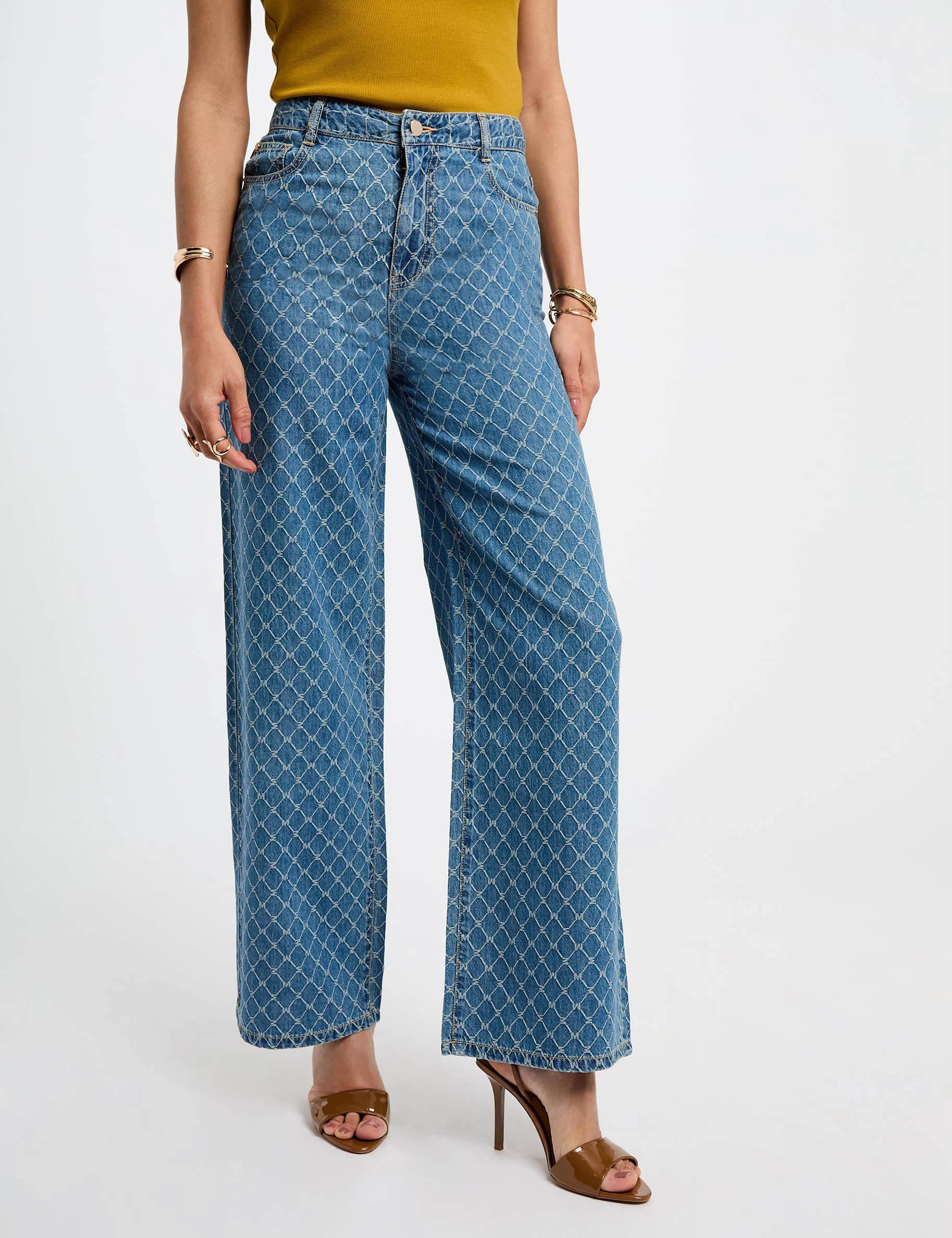 printed wide leg jeans stone wash denim women Printed wide leg jeans stone wash denim women