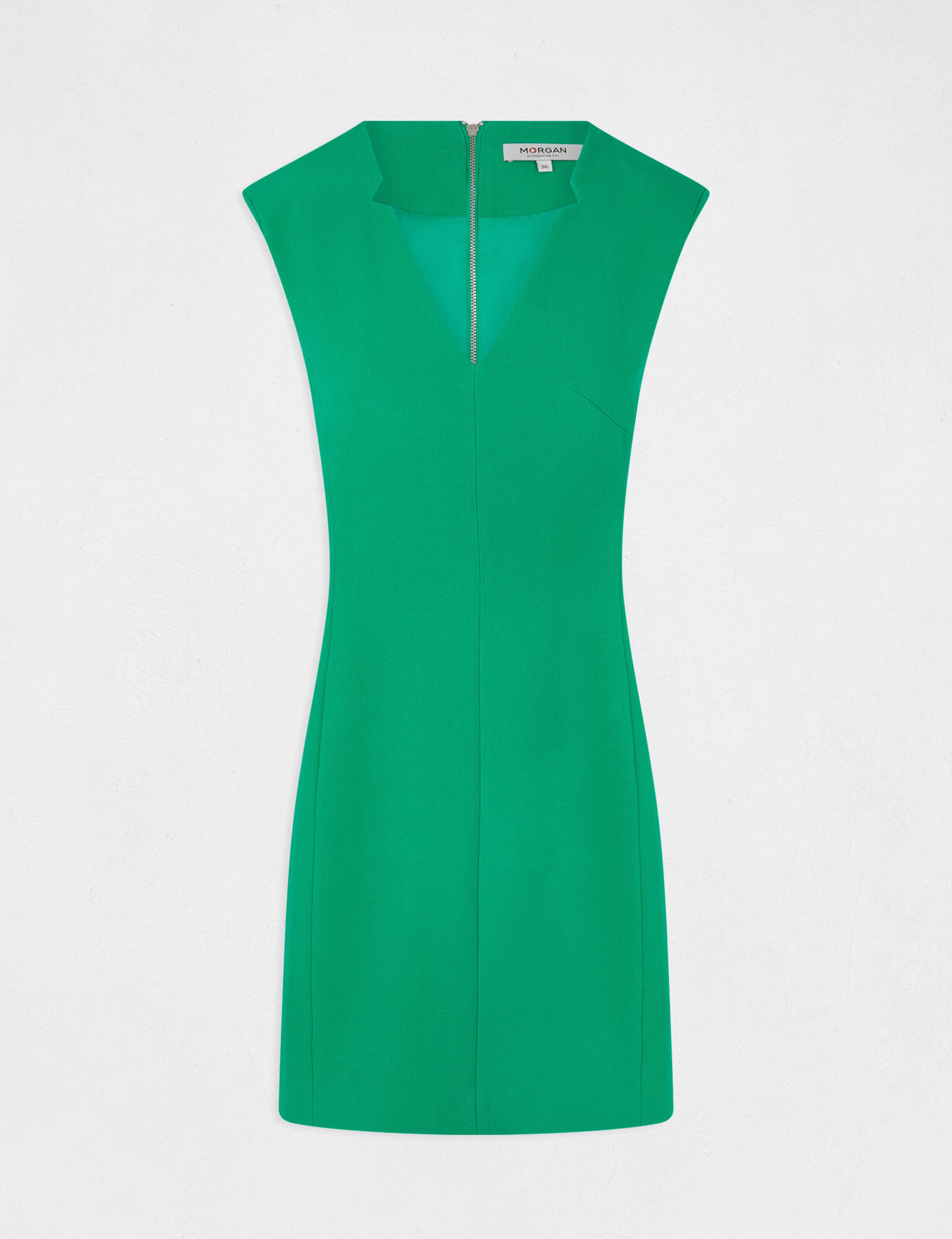 Sleeveless fitted dress with V-neck mid-green ladies'