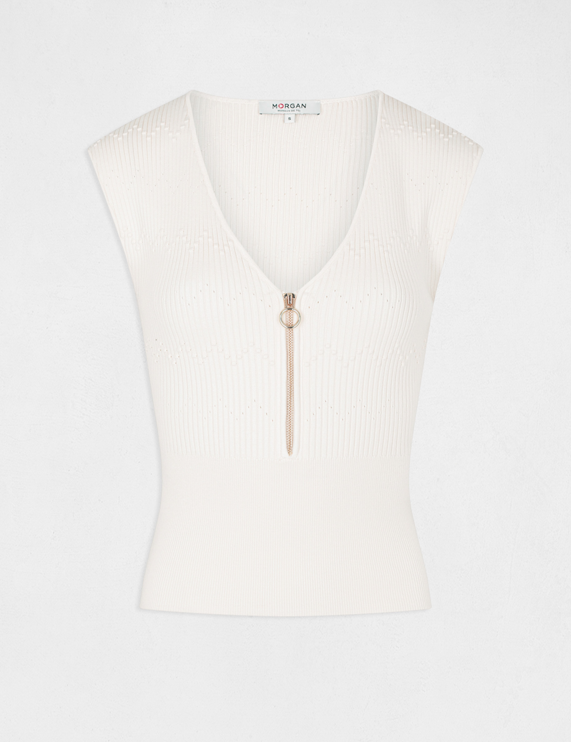 Zipped jumper with short sleeves ivory ladies'