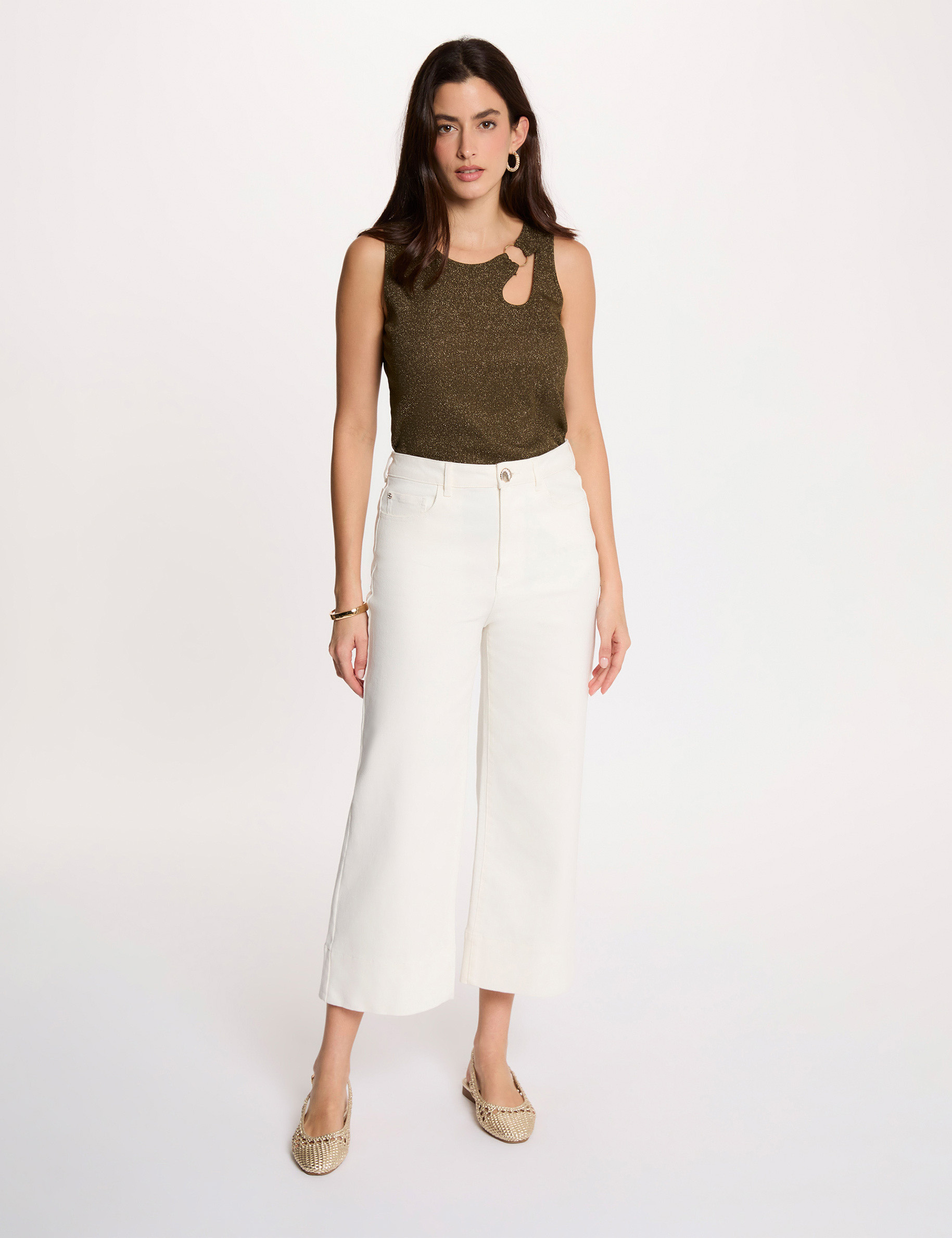 Sleeveless vest top khaki green women