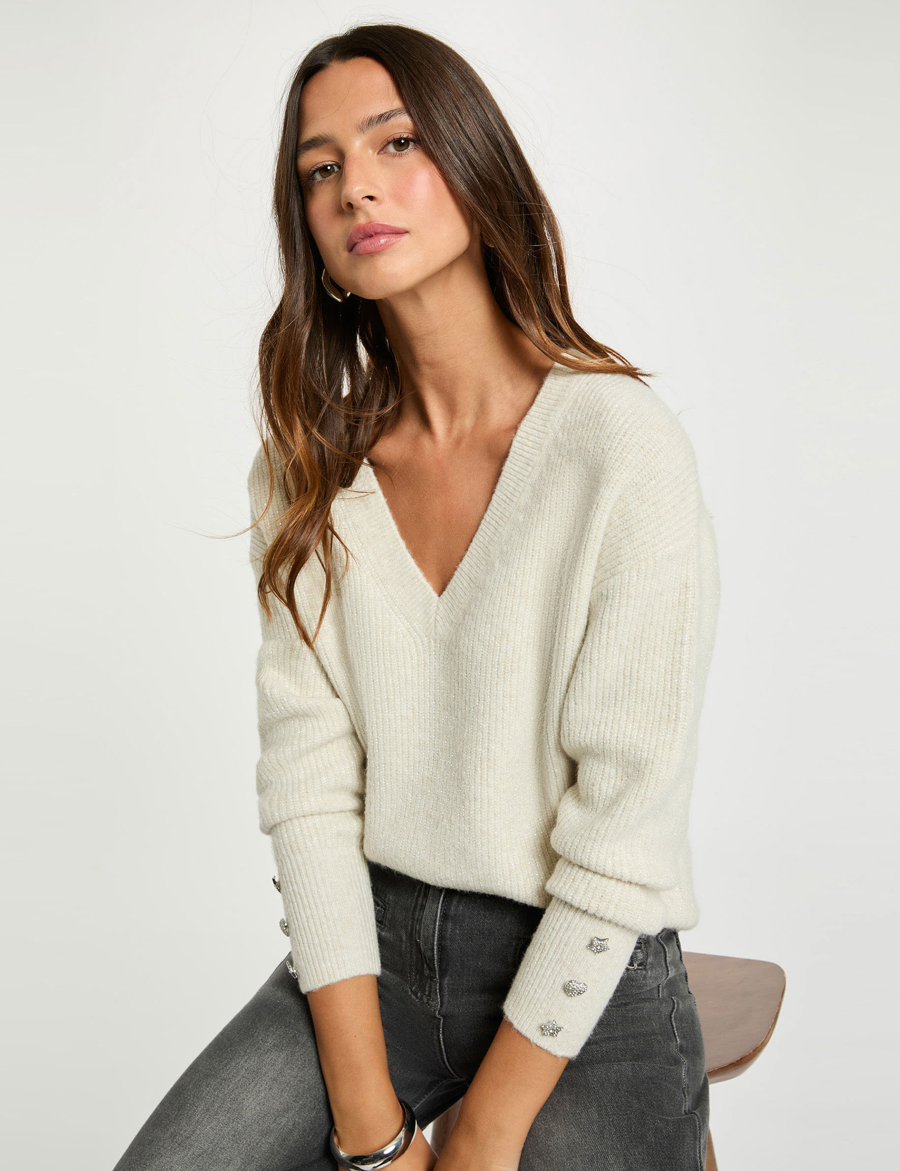 oversized v neck jumper ivory women Oversized V-neck jumper ivory women