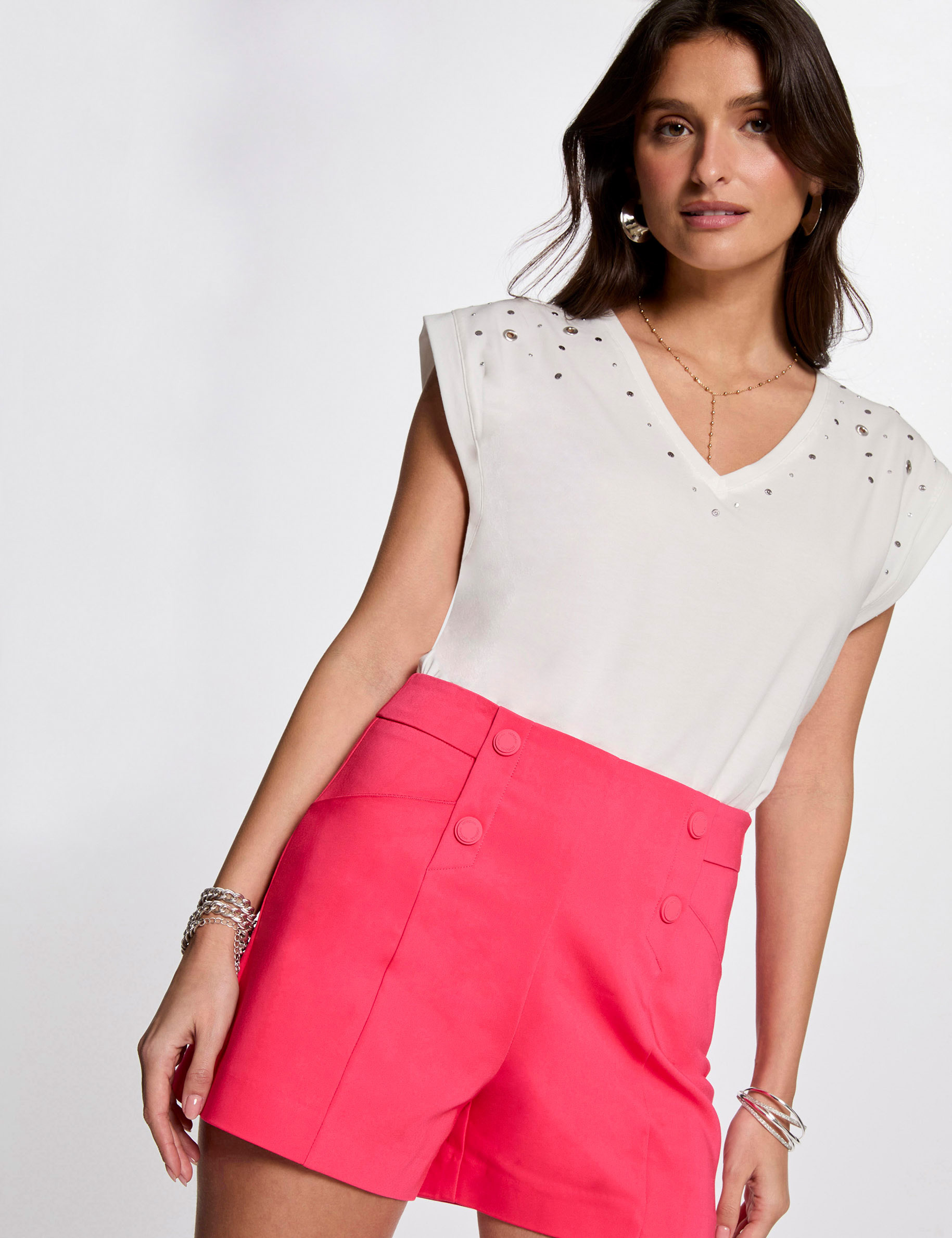 short droit a pinces rose fushia femme Short droit à pinces rose fushia femme