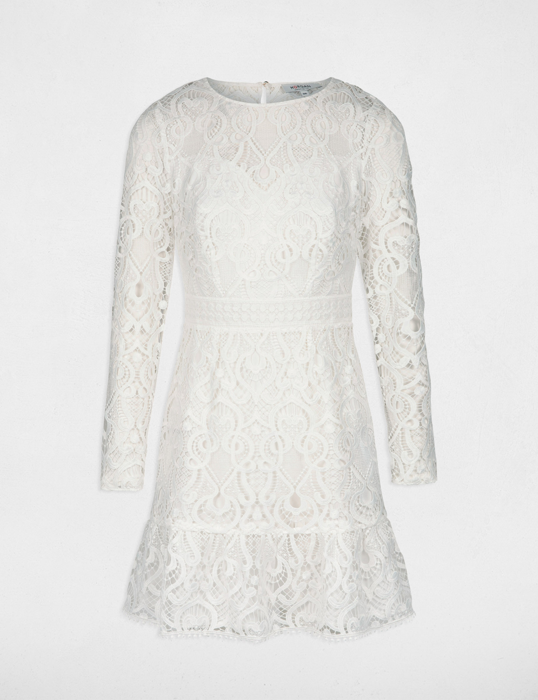 Fitted mini lace dress ecru women