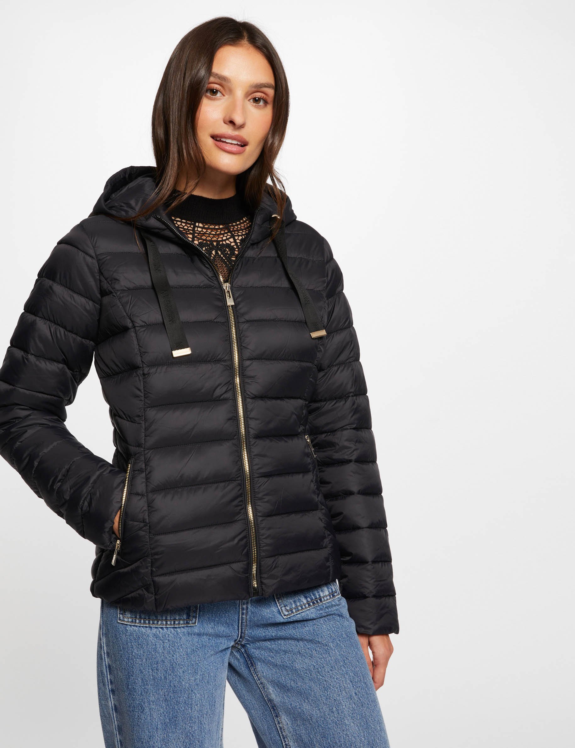 padded jacket with hood black women Padded jacket with hood black women