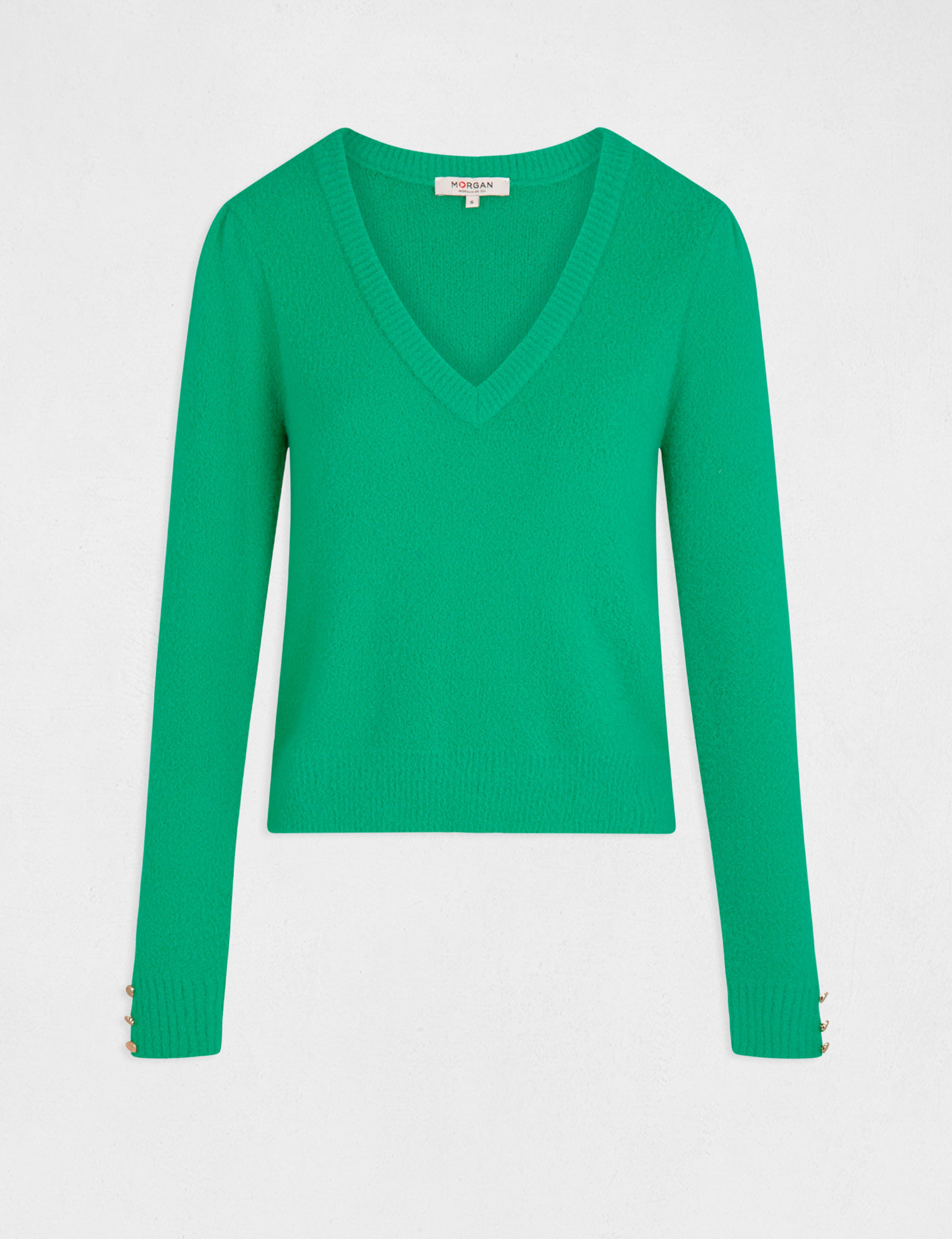 Long-sleeved jumper with V-neck mid-green ladies' Long-sleeved jumper with V-neck mid-green ladies'