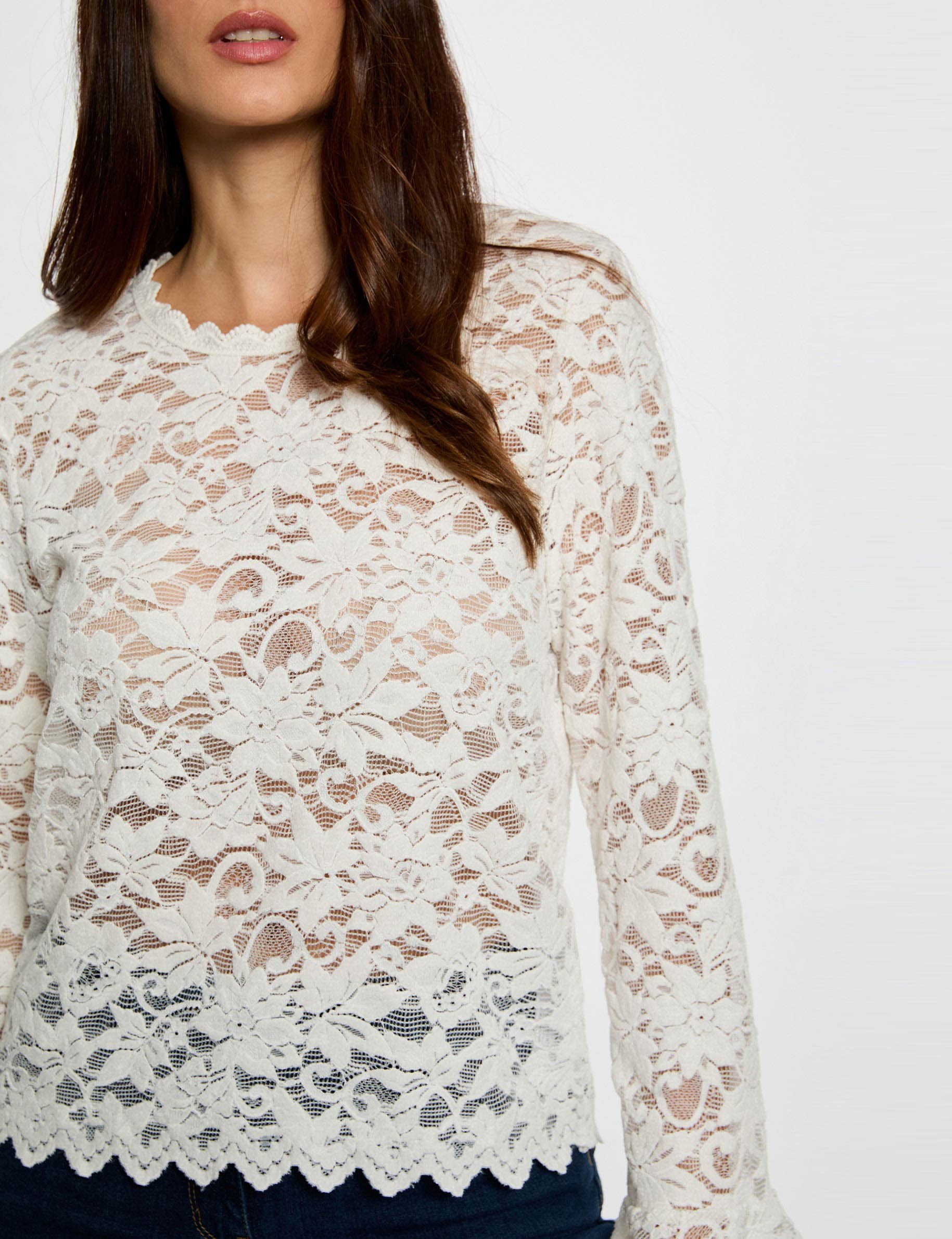 long sleeve lace t shirt white women Long-sleeve lace t-shirt white women