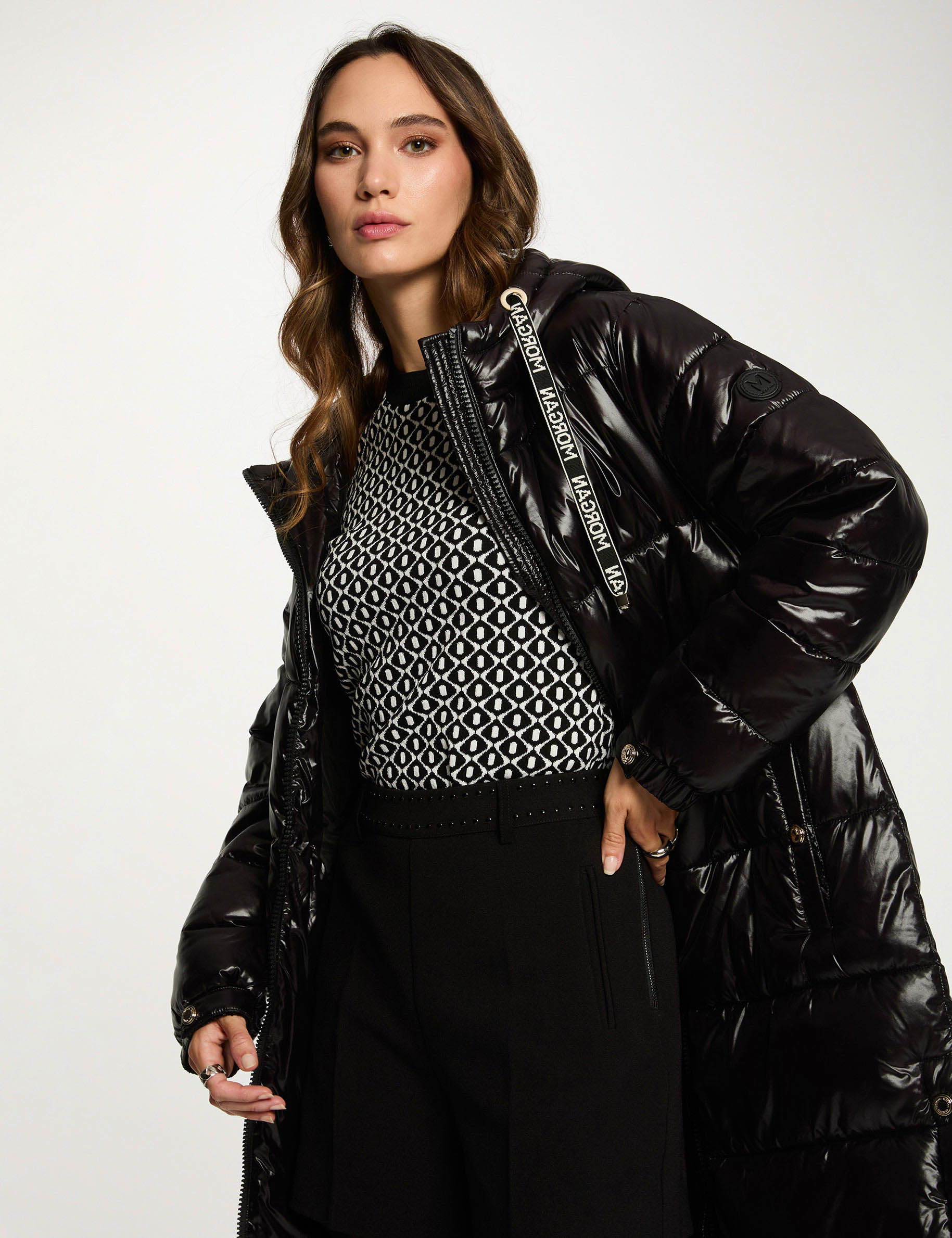 shiny long puffer jacket black women Shiny long puffer jacket black women