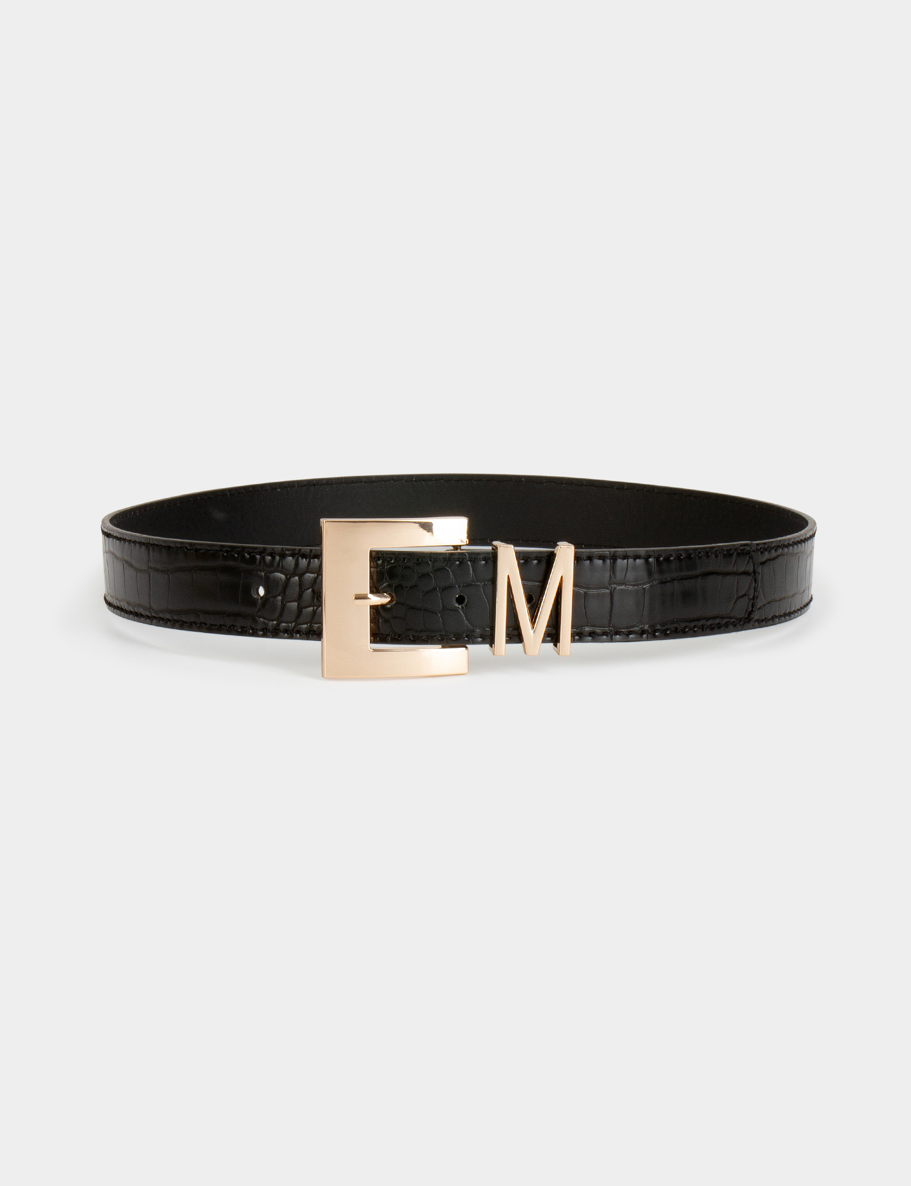 Belt with croc effect and M loop black ladies'
