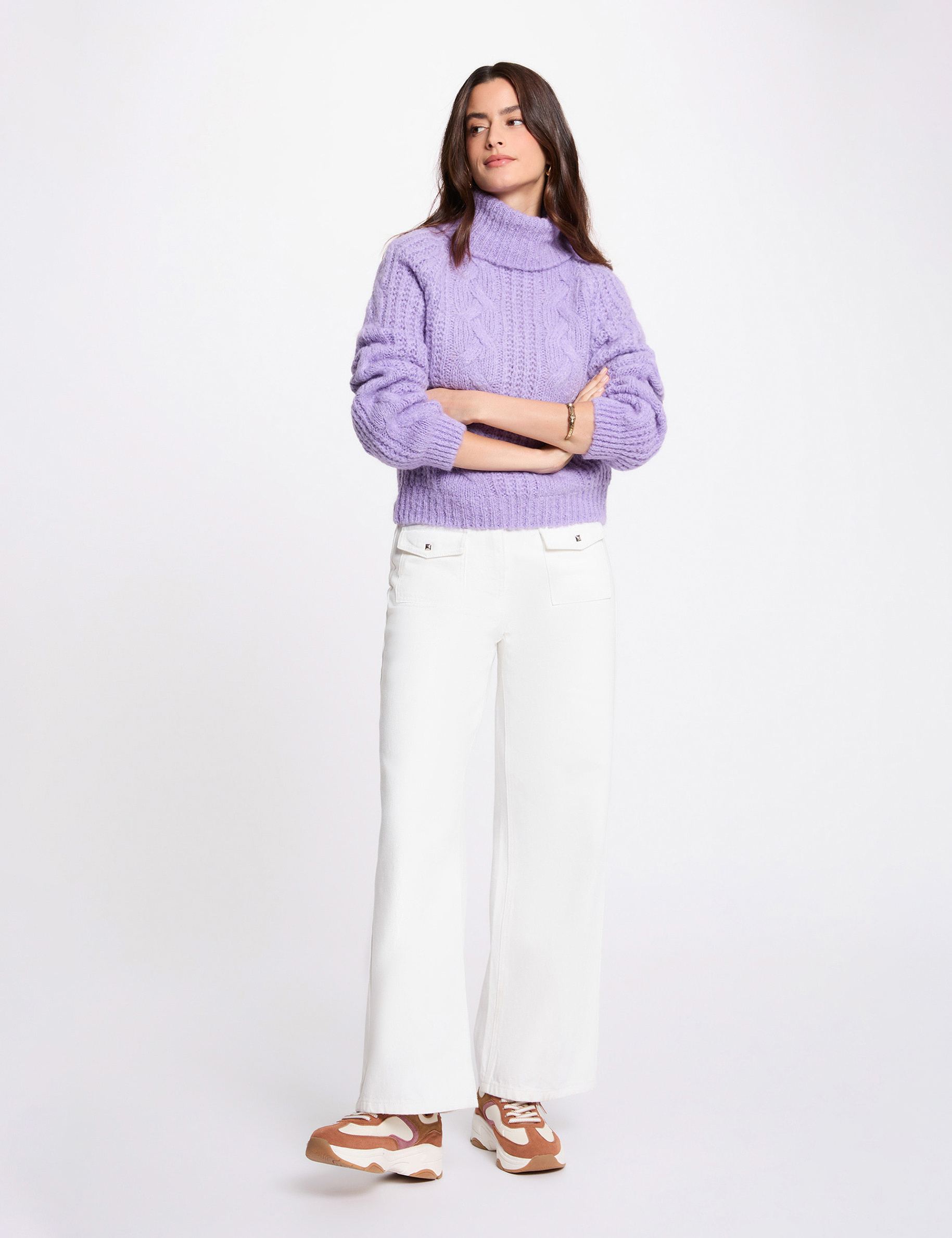 Cable-knit turtleneck sweater parma purple women