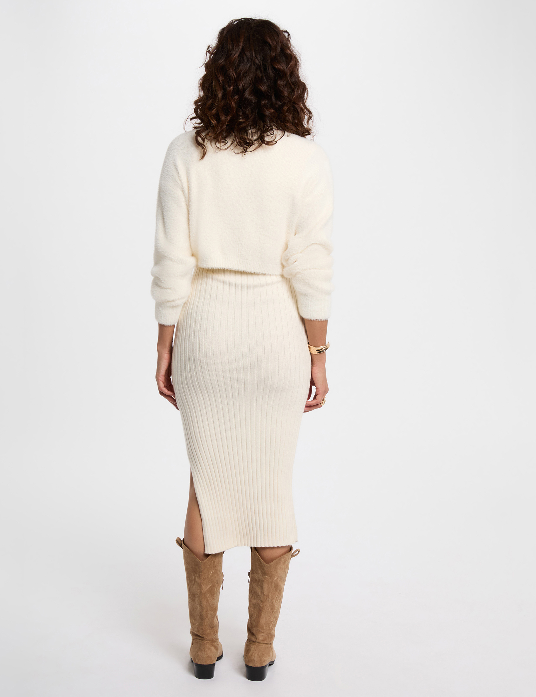 Fitted knit dress ivory women