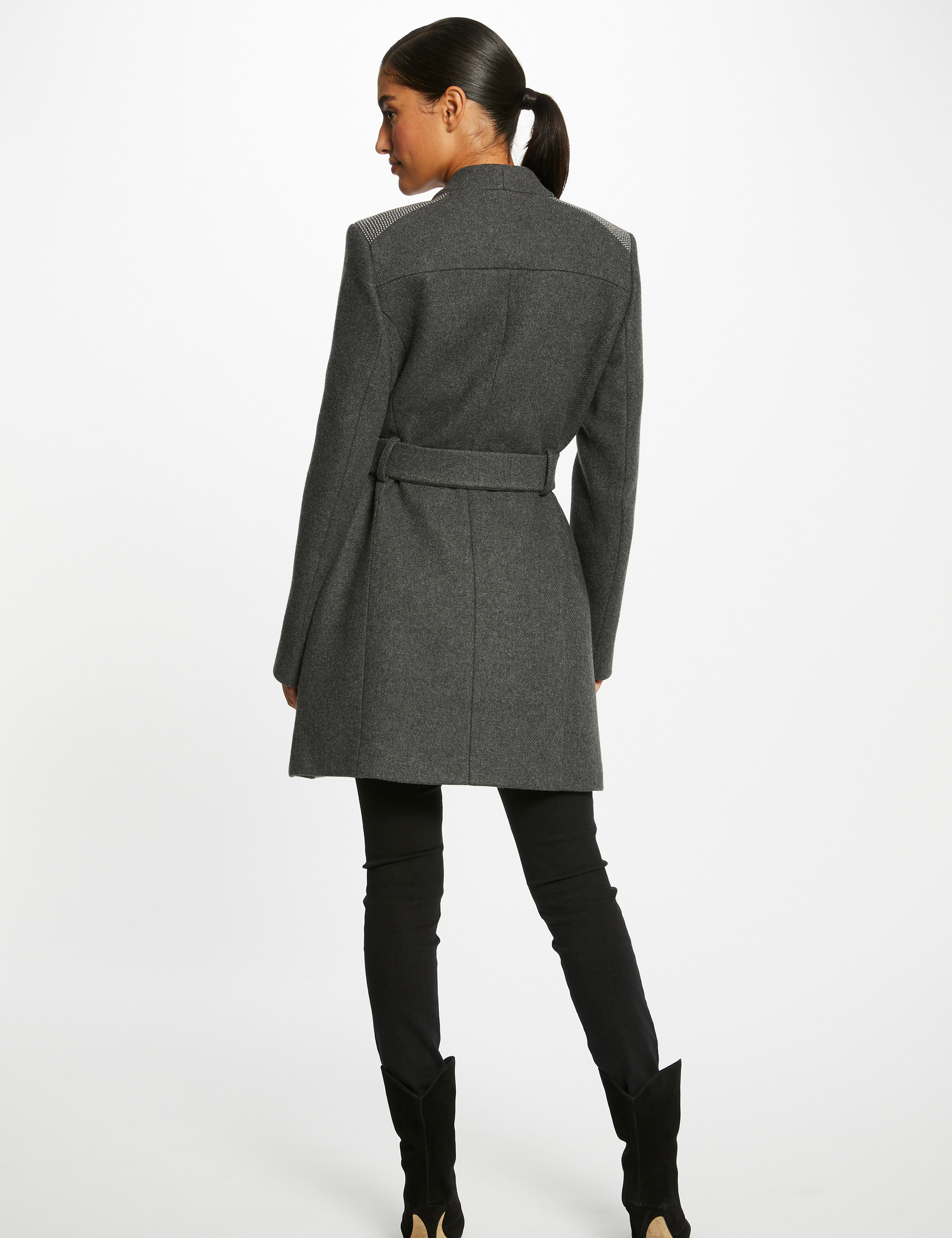 Straight belted coat anthracite grey ladies'