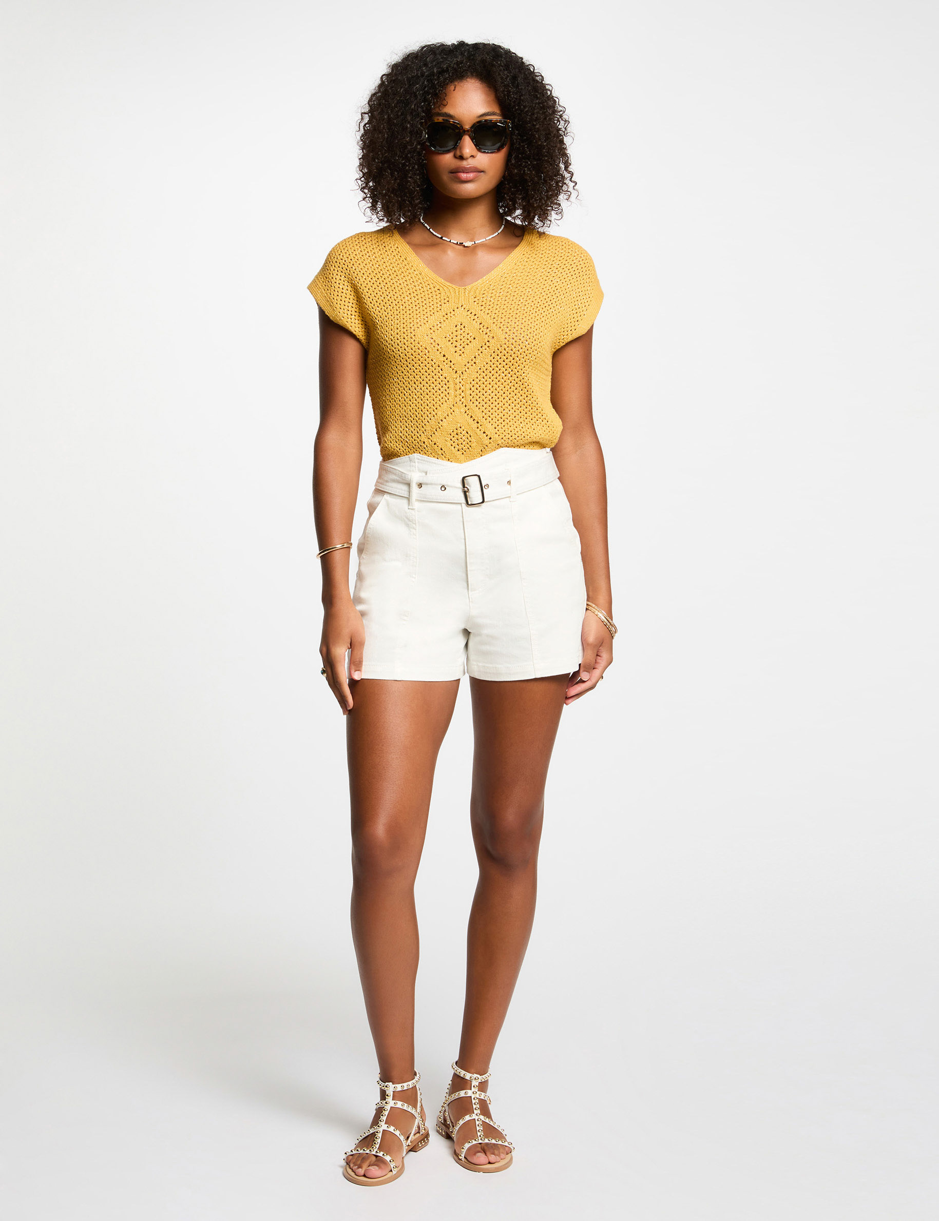 pull manches courtes jaune moutarde femme Pull manches courtes jaune moutarde femme