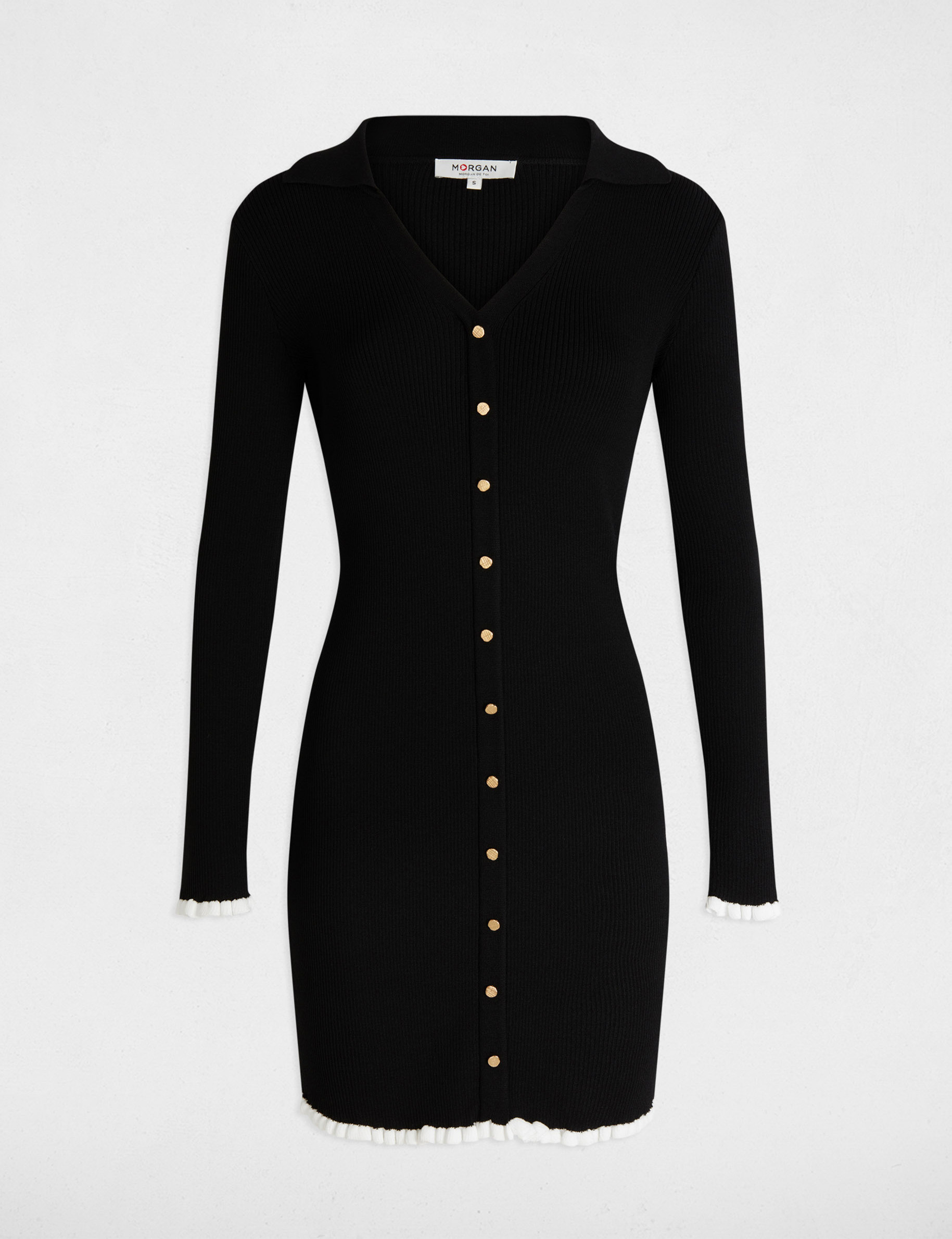 Robe tricot courte ajustée noir femme