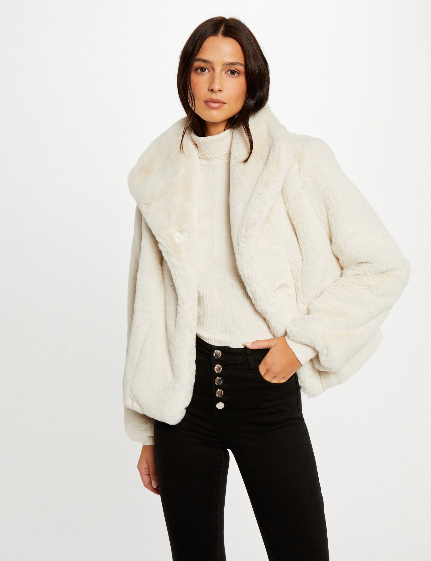 Faux fur coat ivory ladies'