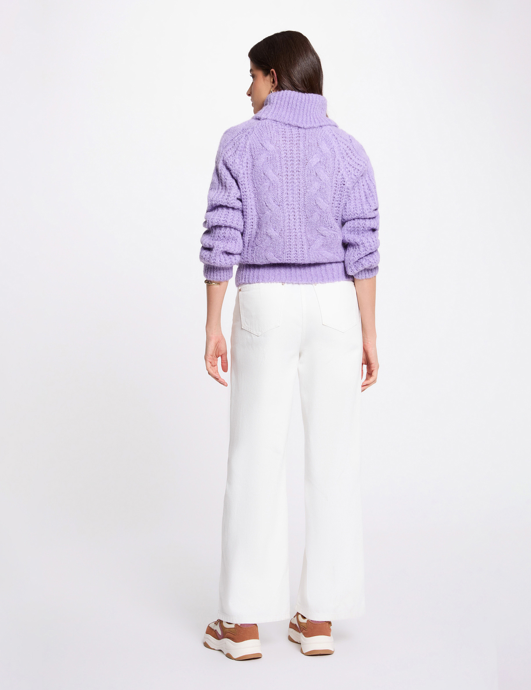 Cable-knit turtleneck sweater parma purple women