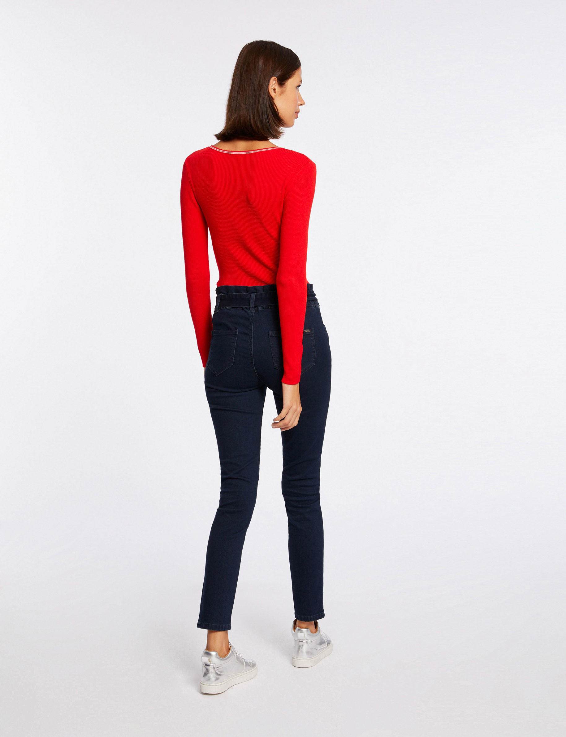 Long-sleeved jumper with V-neck red ladies'