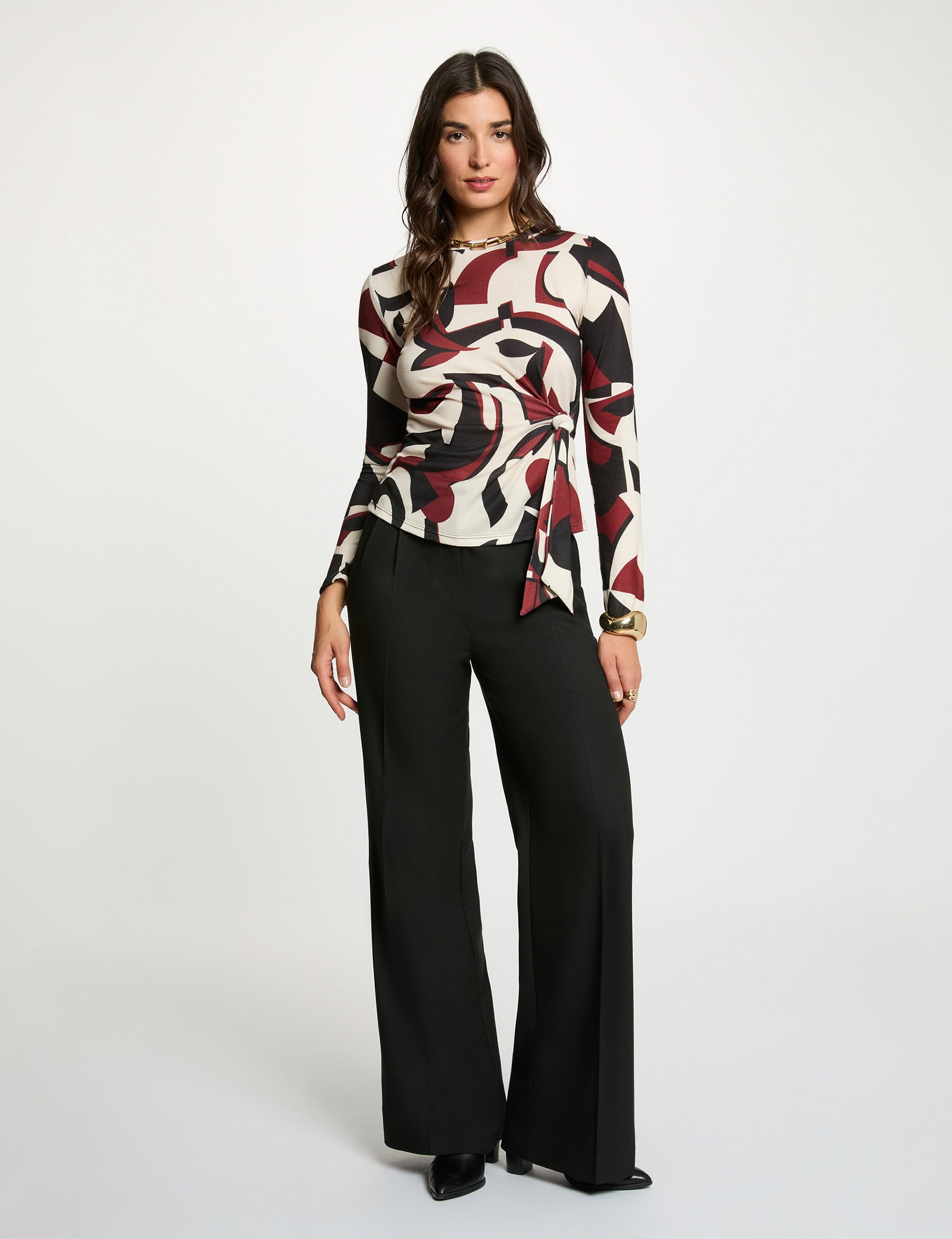 Knotted round neck t-shirt multicolor women