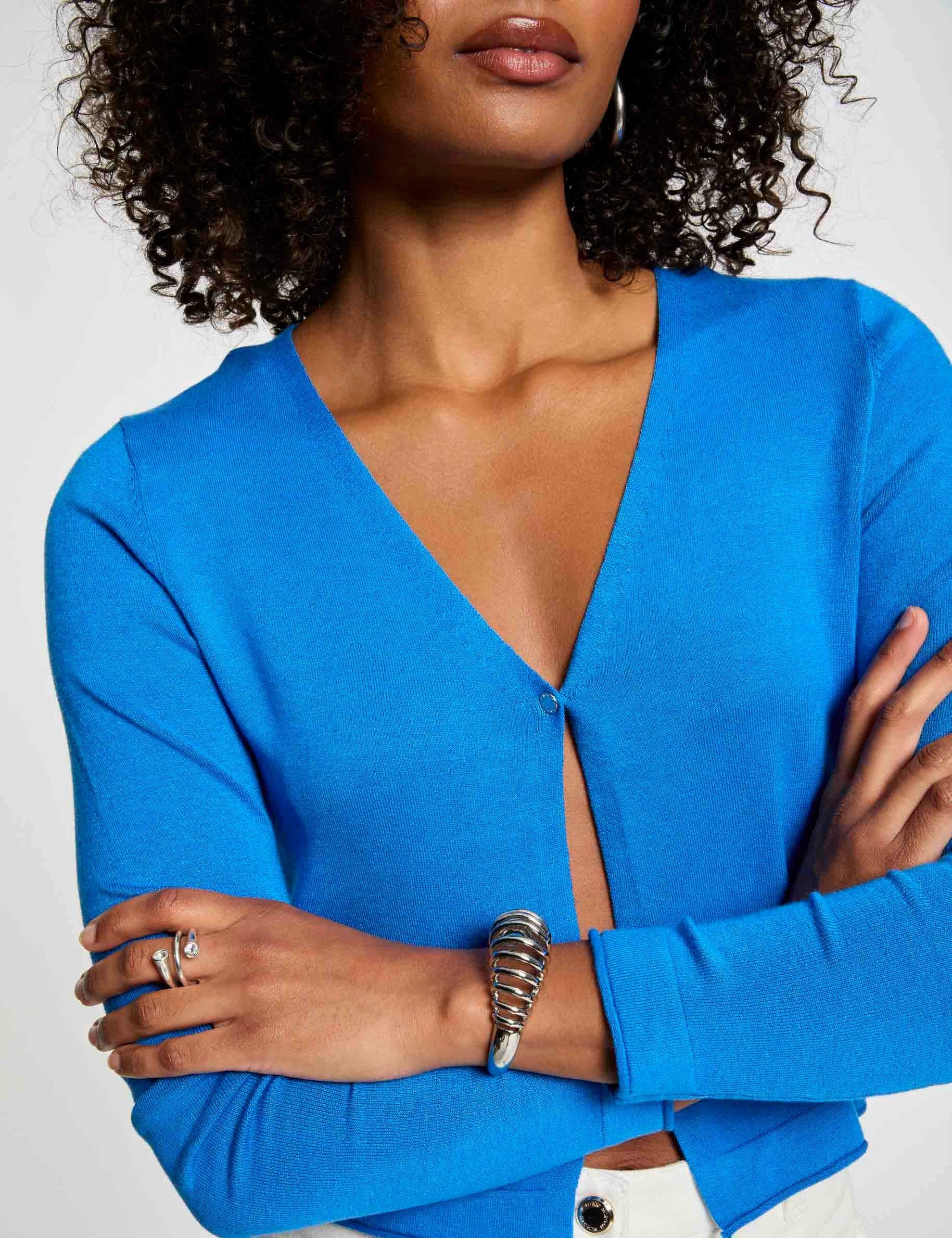 Long-sleeved cardigan with V-neck electric blue women