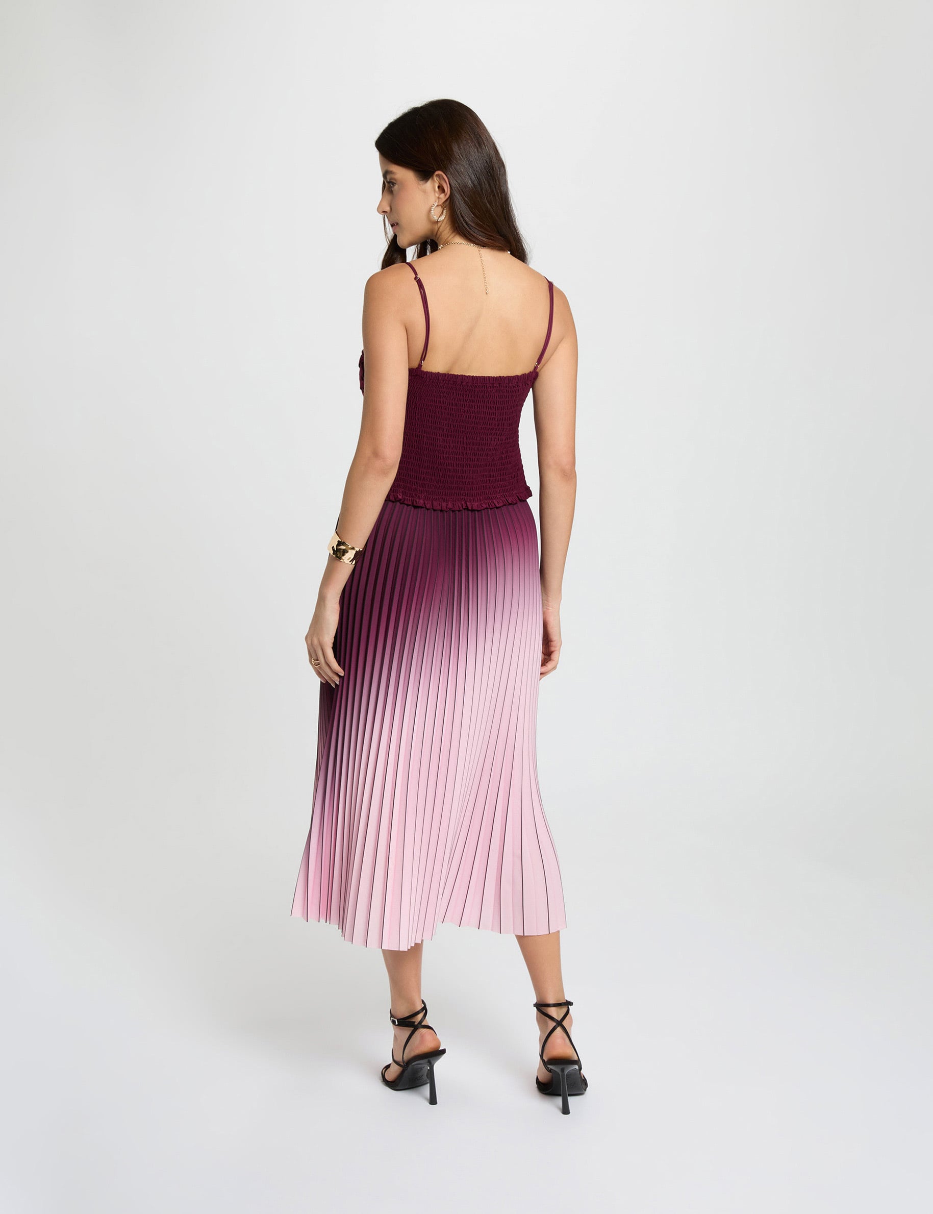 Maxi pleated skirt plum women