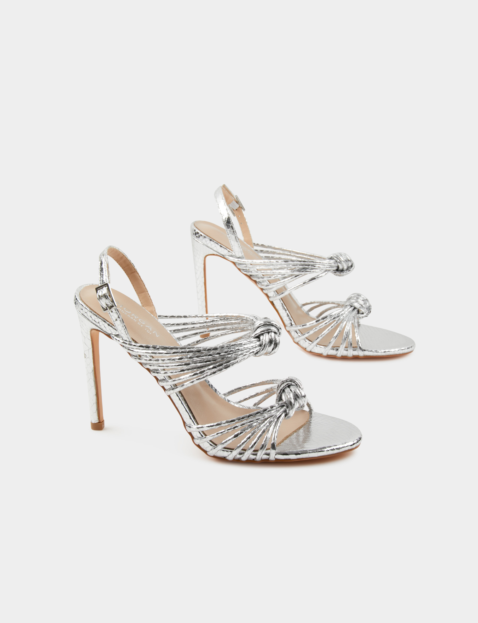 Sandals with heels and tied straps silver ladies'