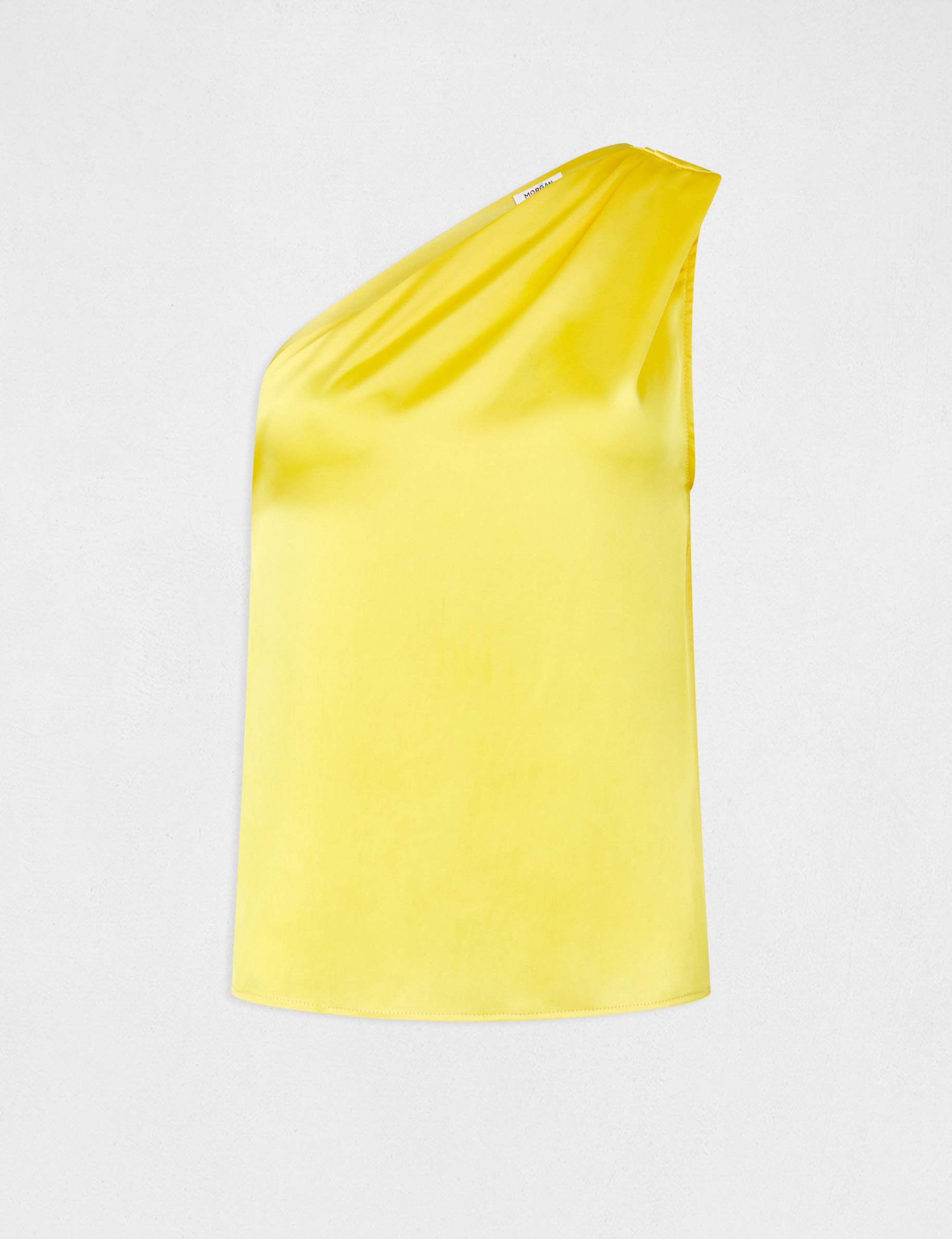 Asymmetrical satin blouse yellow ladies' Asymmetrical satin blouse yellow ladies'