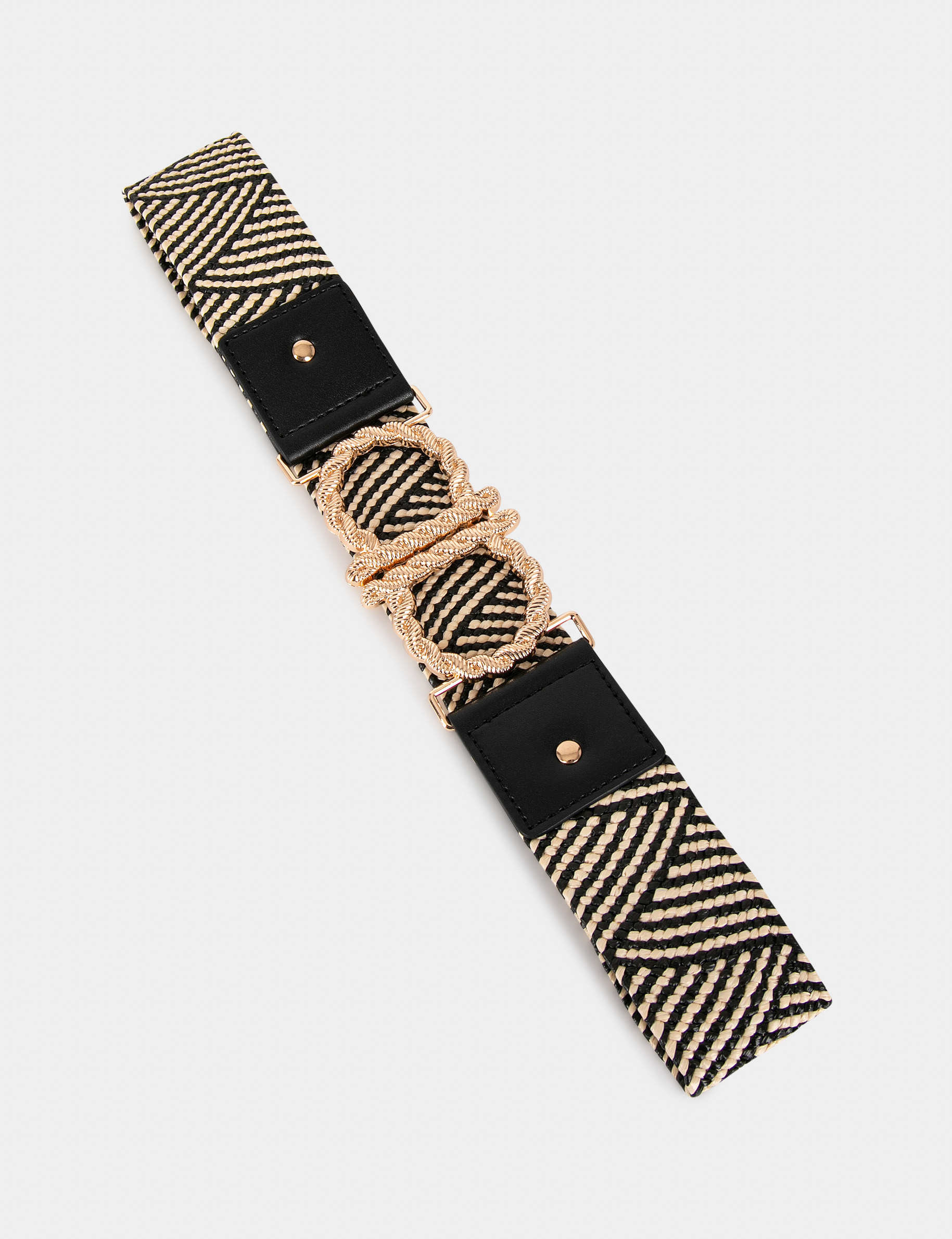 Elasticised belt with geometric effect black ladies'