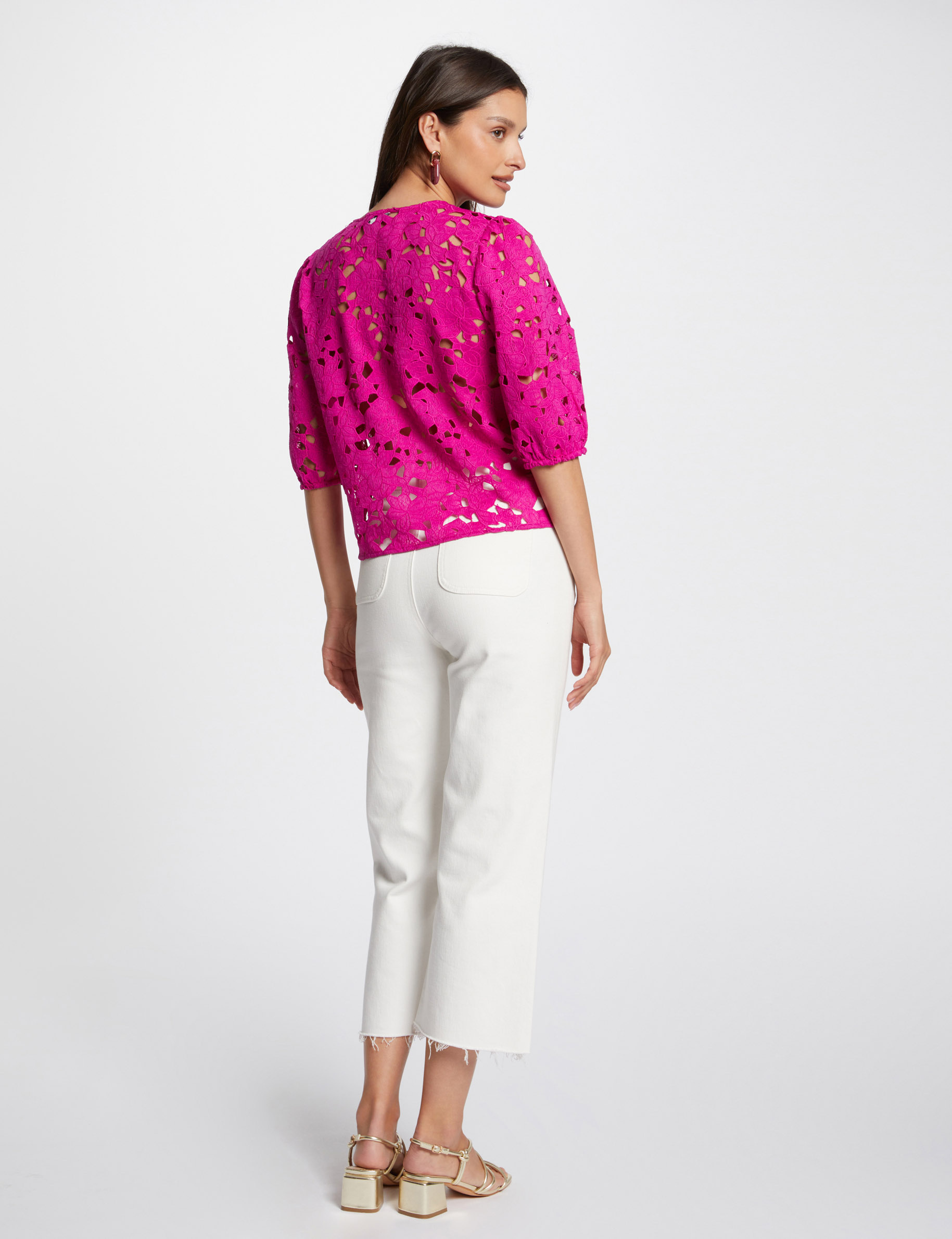 lace shirt 34 length sleeves dark pink women Lace shirt 3/4-length sleeves dark pink women