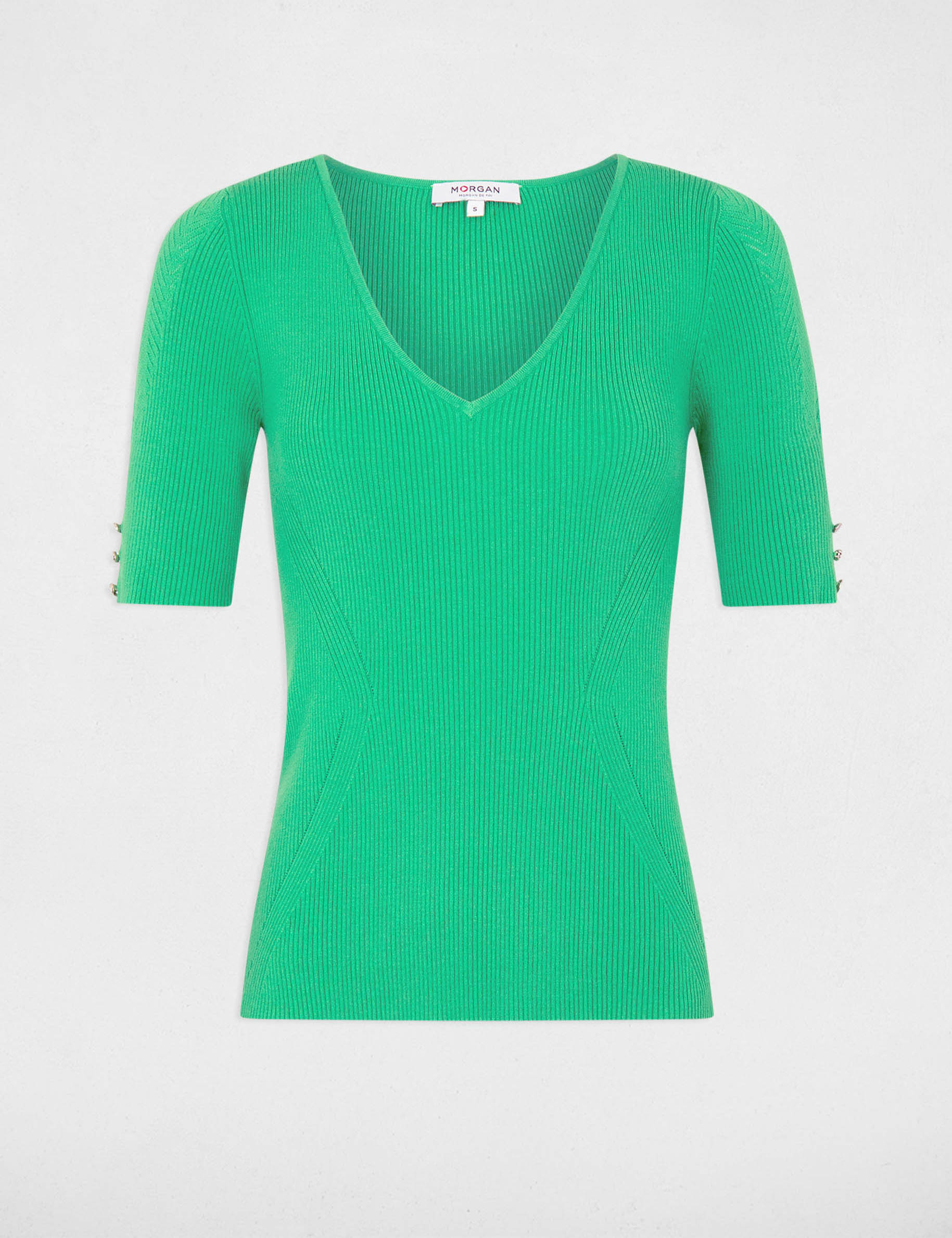 Jumper V-neck and short sleeves green ladies'