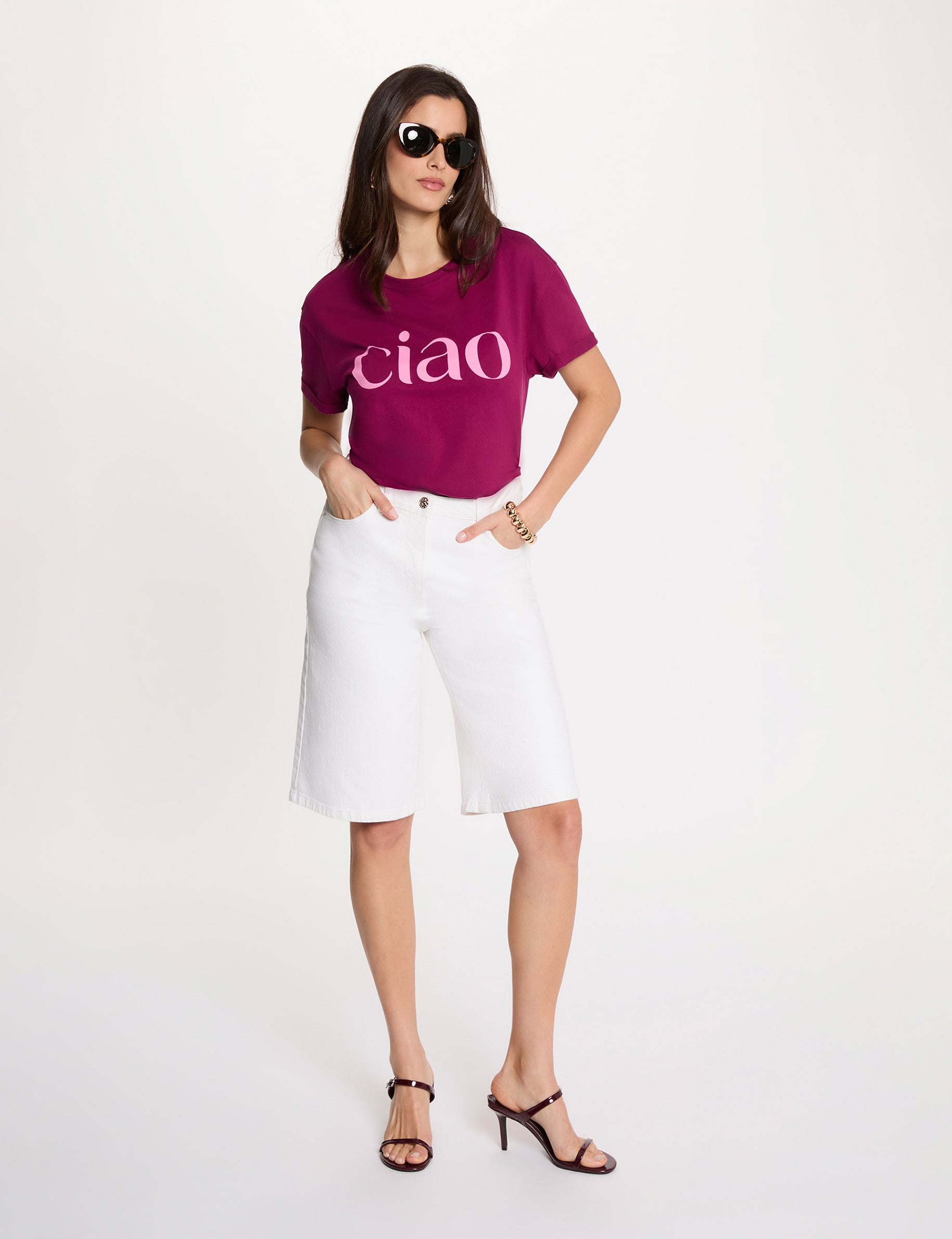 Round neck t-shirt plum women