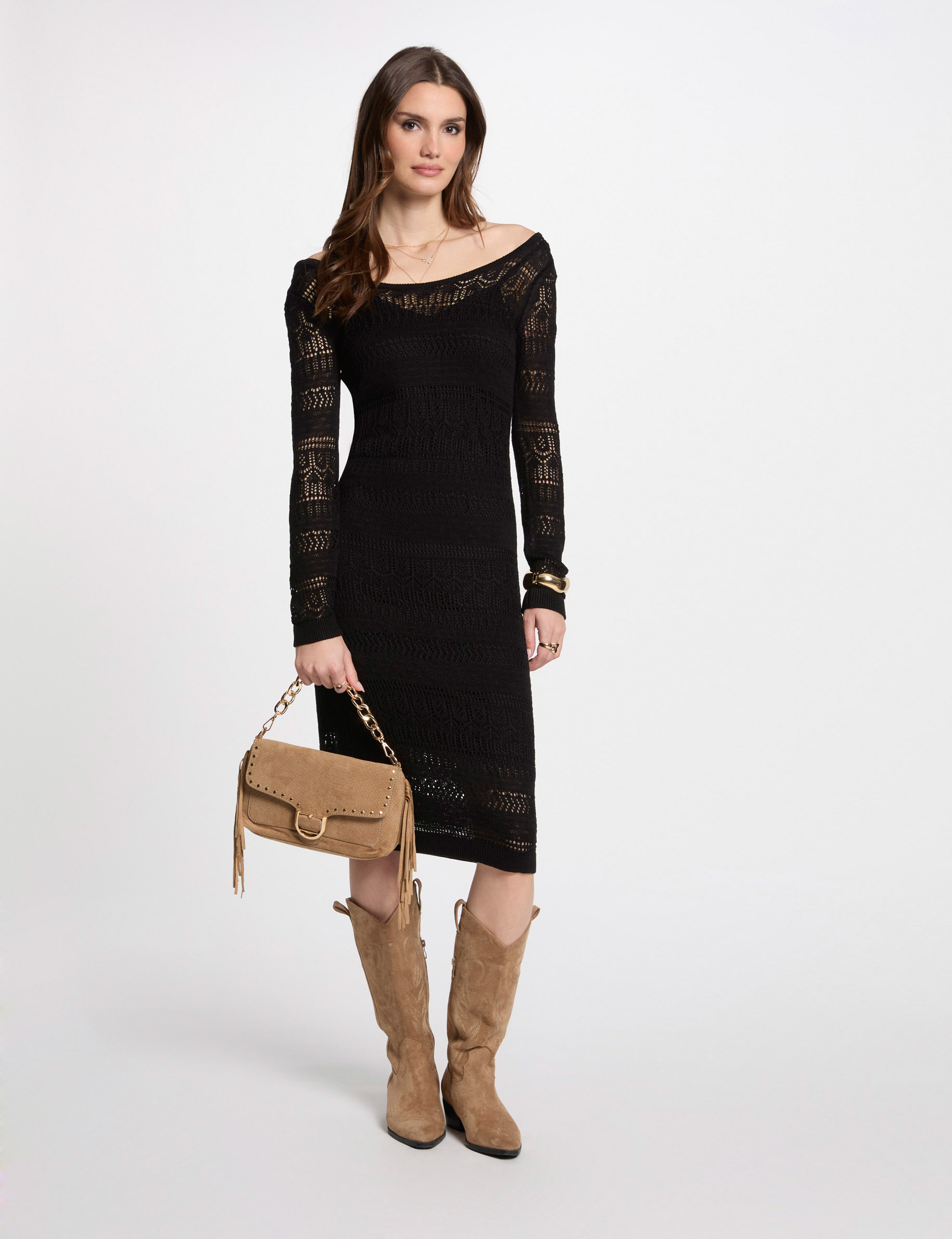 robe tricot longue ajustee noir femme Robe tricot longue ajustée noir femme