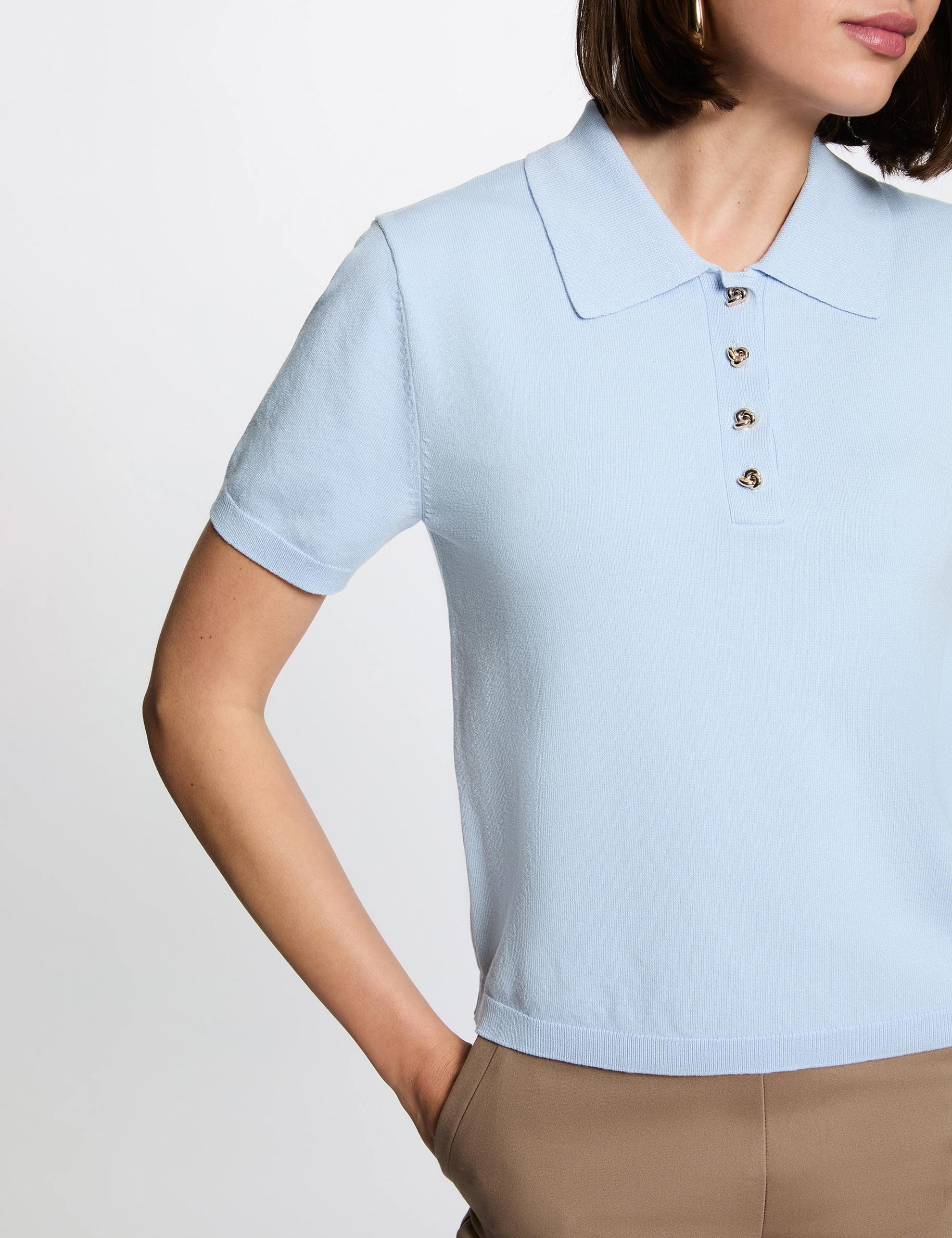 Sweater with a turned-down collar sky blue women