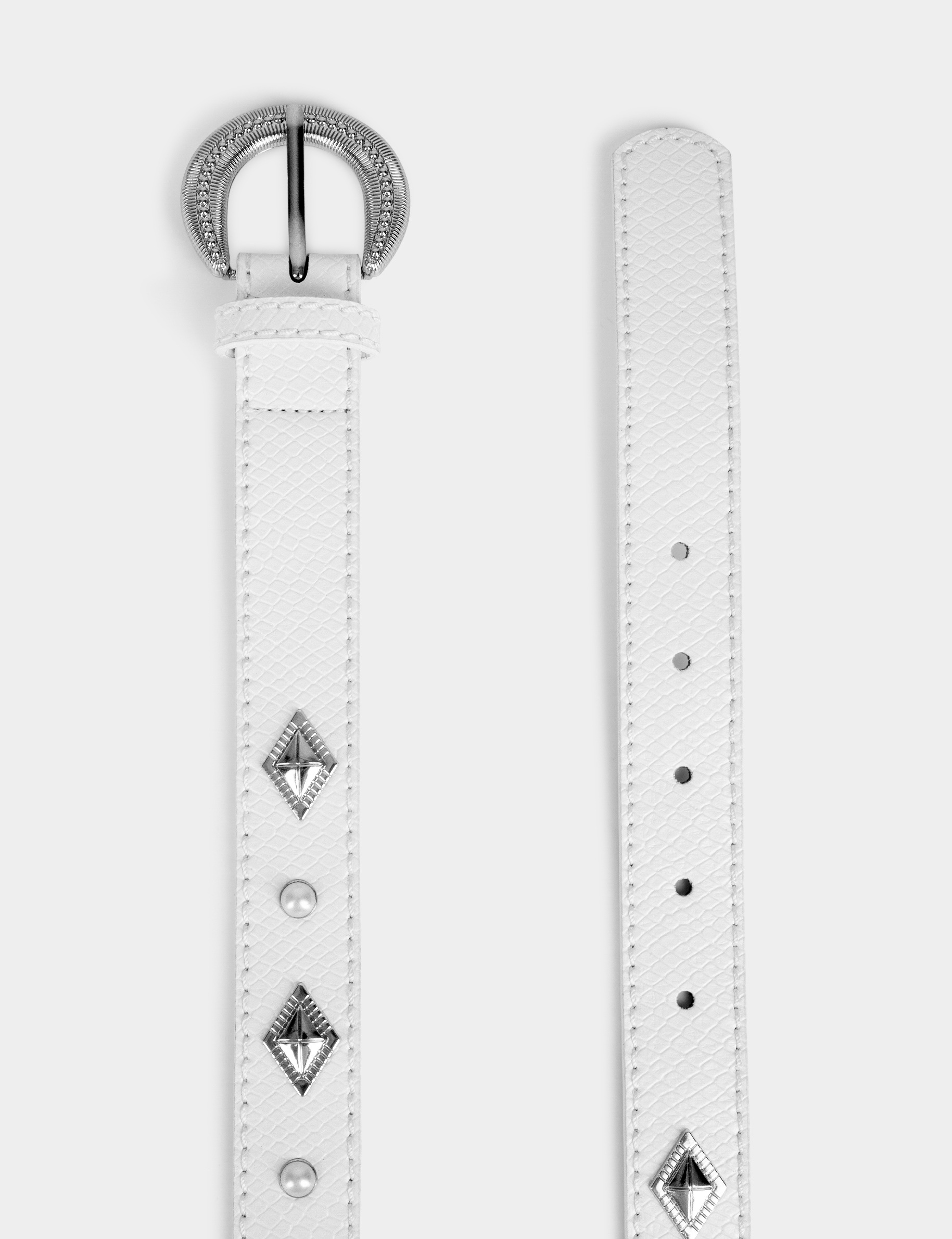 Belt with pearls and studs white ladies'