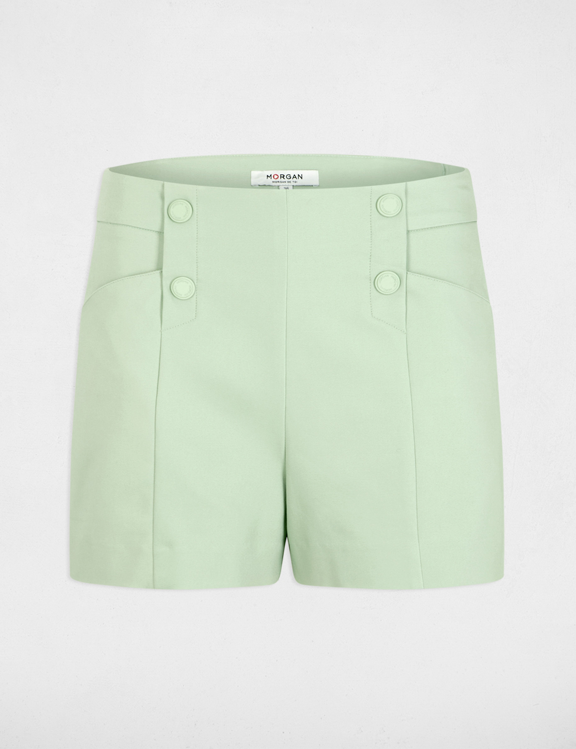 Straight shorts with darts pastel green women