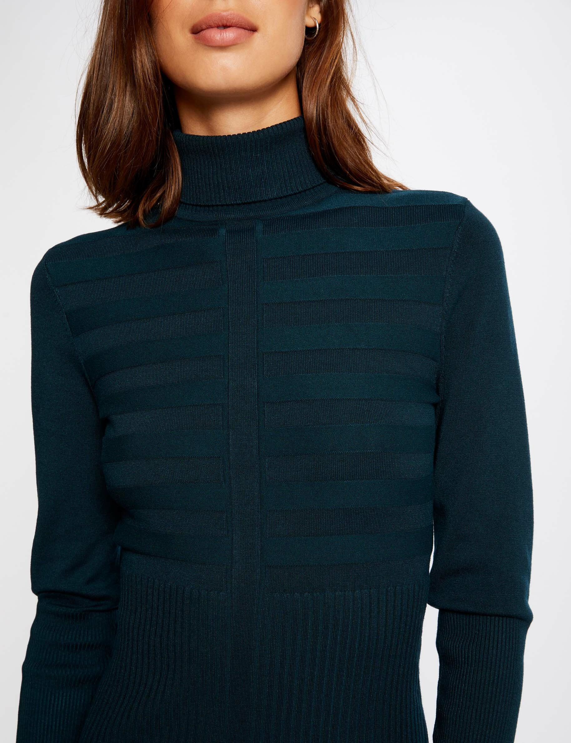 knitted fitted dress with turtleneck mid green women Knitted fitted dress with turtleneck mid-green women