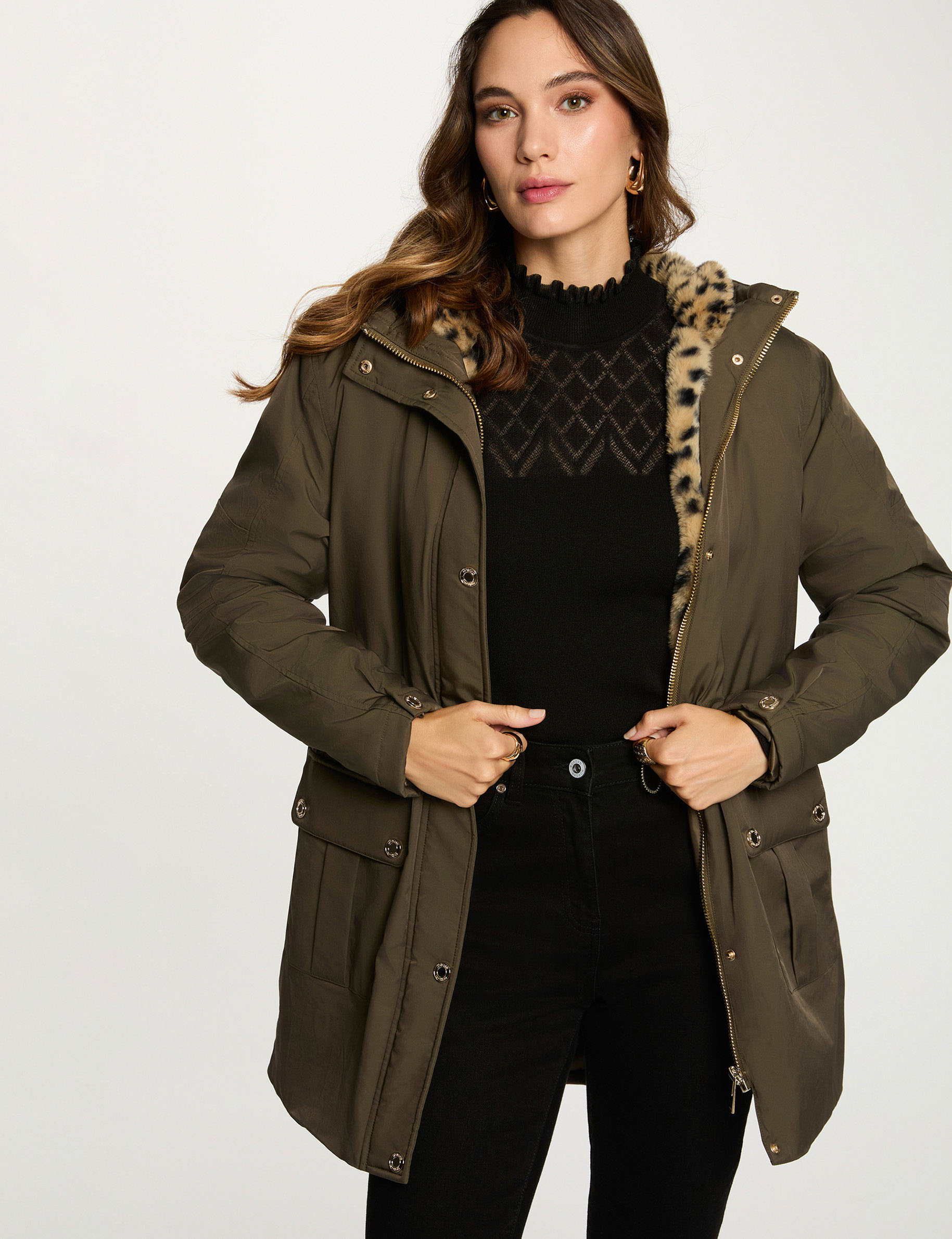 long parka with faux fur khaki green women Long parka with faux fur khaki green women