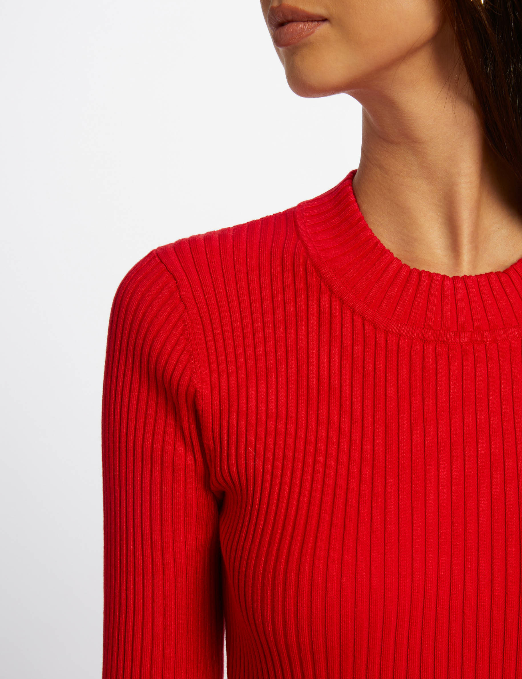 Ribbed jumper high collar red women Morgan