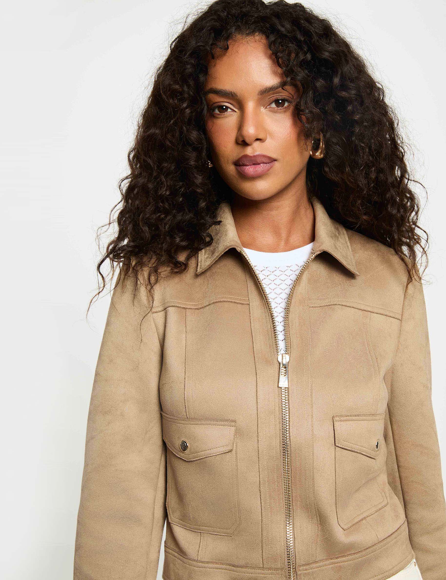 Short suede jacket taupe women