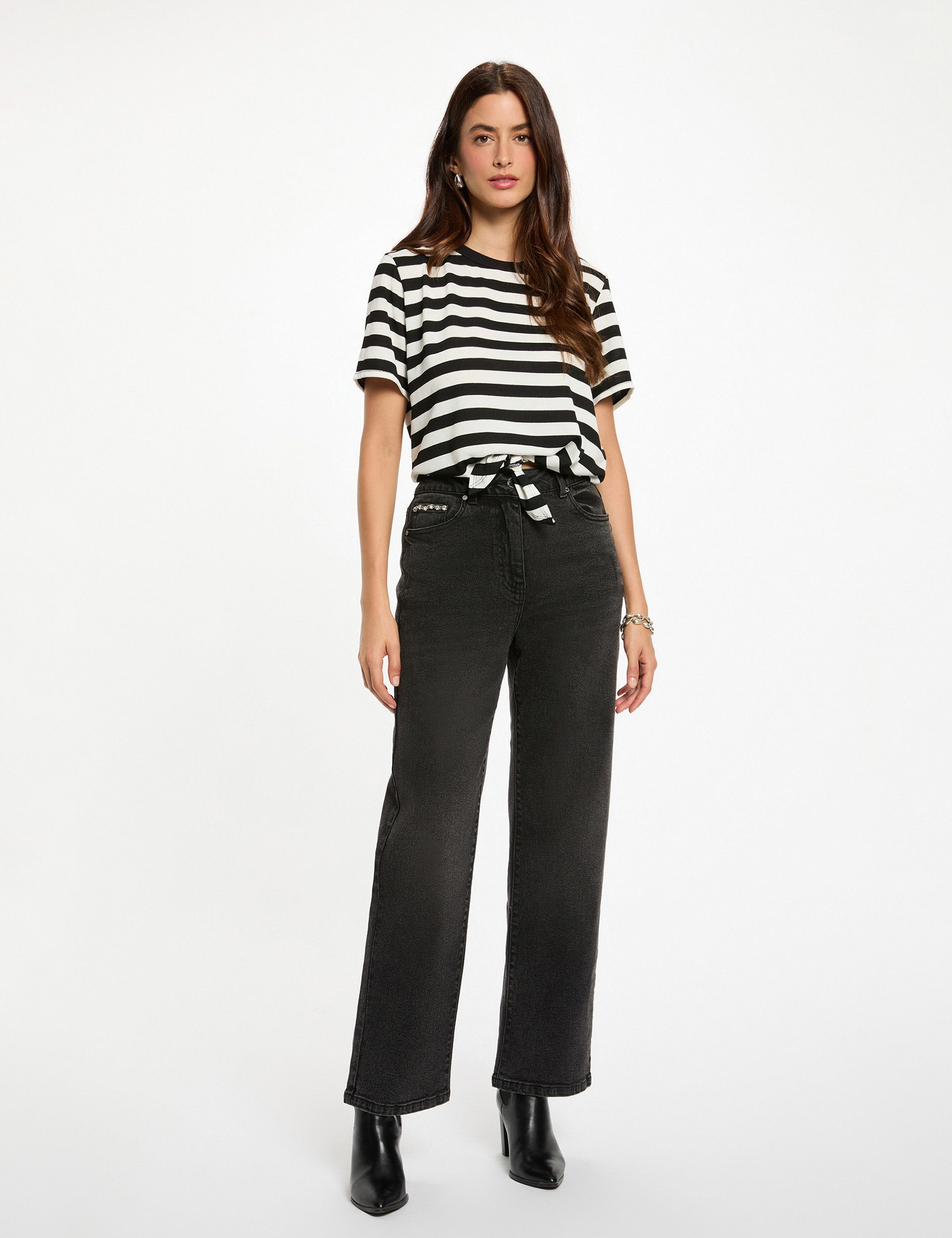 t shirt raye cropped blanc femme white women