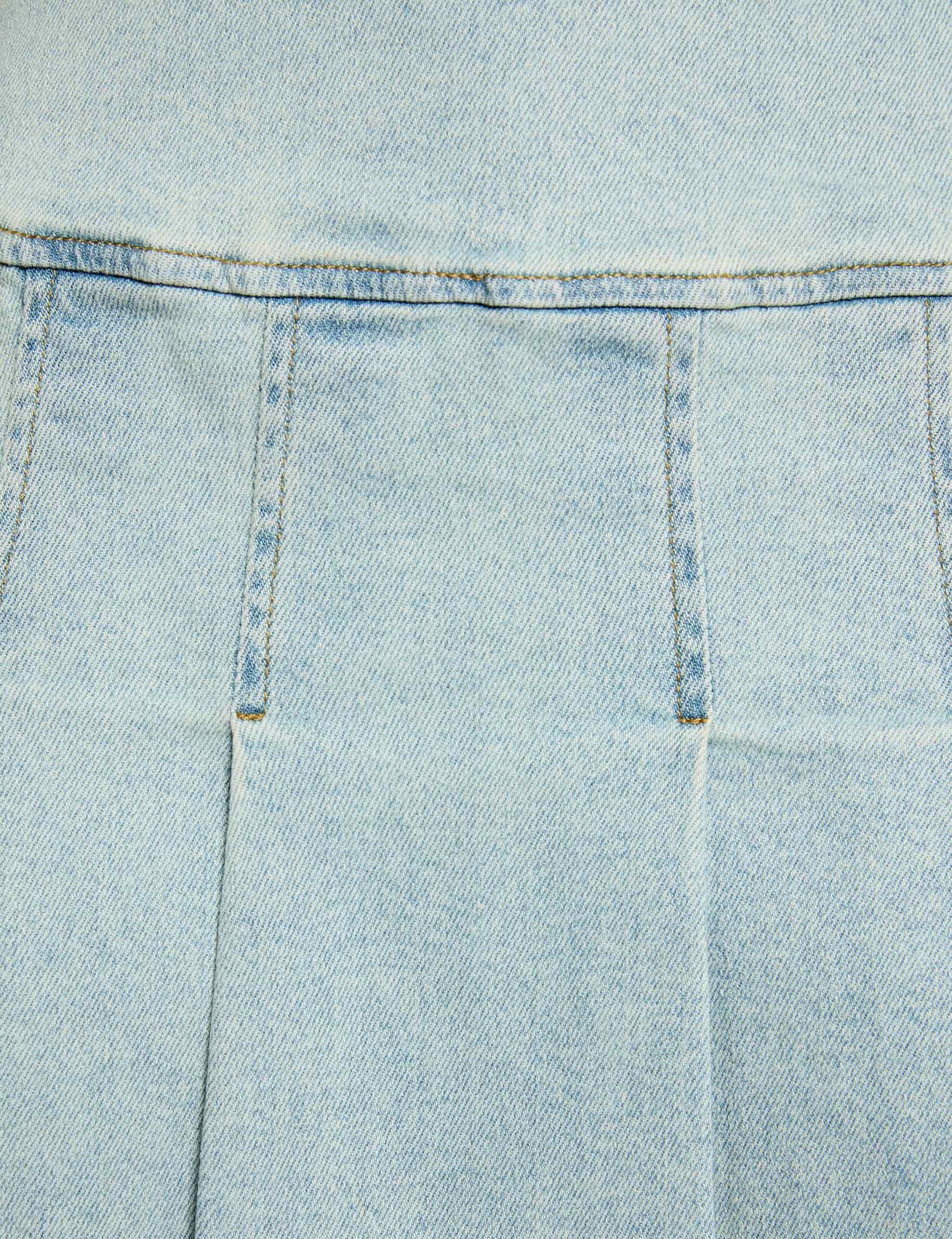 Pleated short skirt bleach denim women