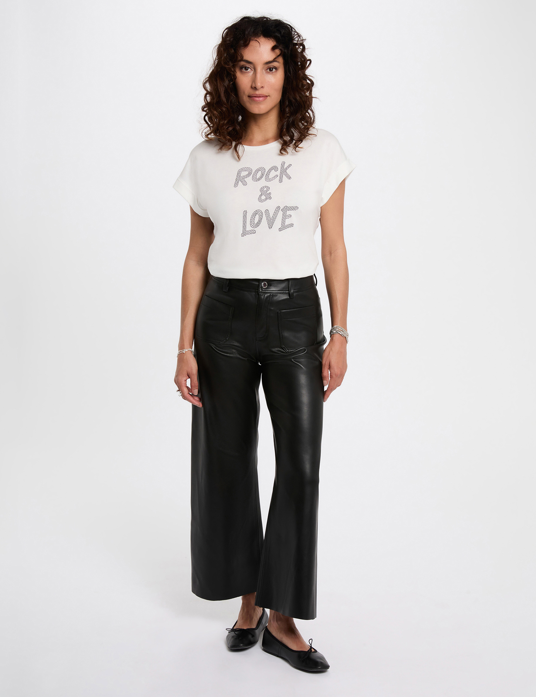cropped t shirt with rhinestones white women Cropped t-shirt with rhinestones white women