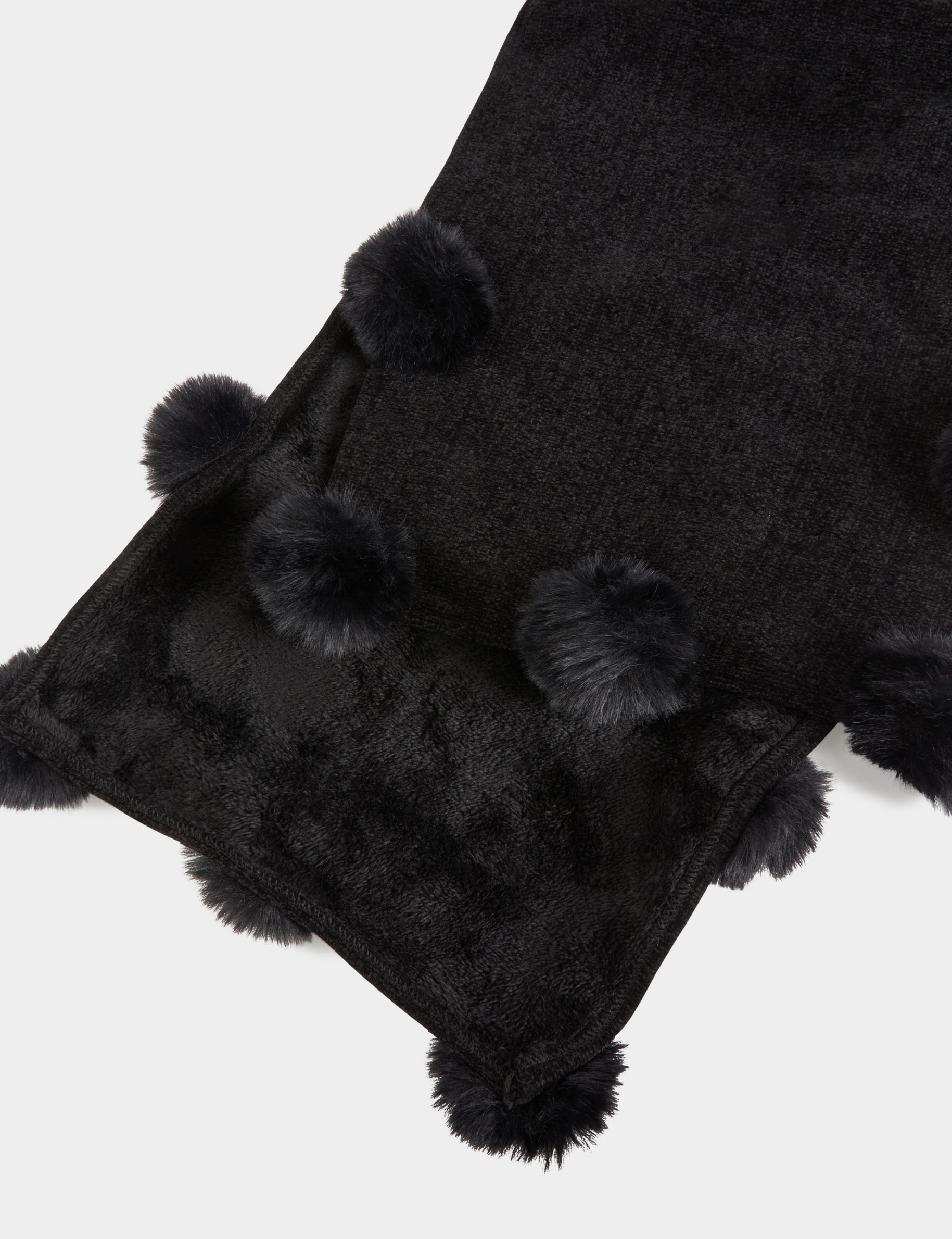 echarpe doublee a pompons noir femme Écharpe doublée à pompons noir femme