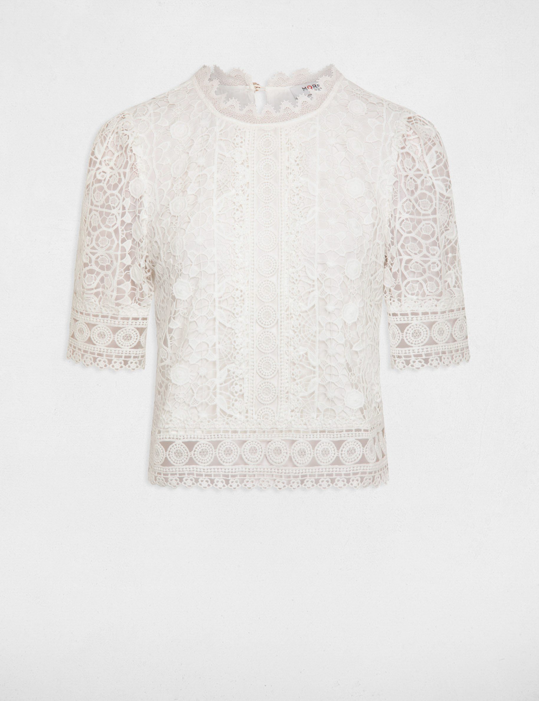 Short-sleeved blouse with lace ivory women