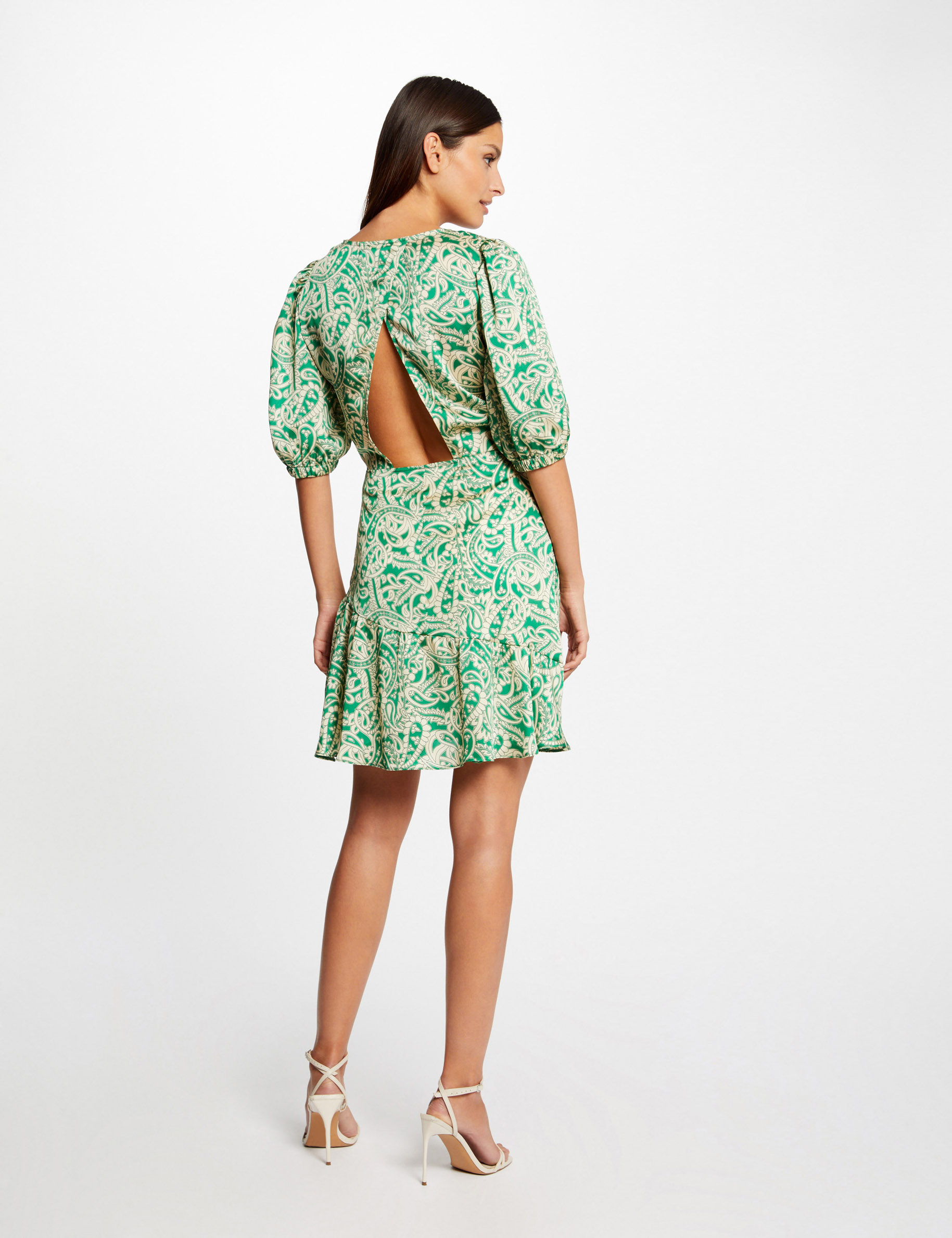Printed waisted satin dress open back multico ladies'